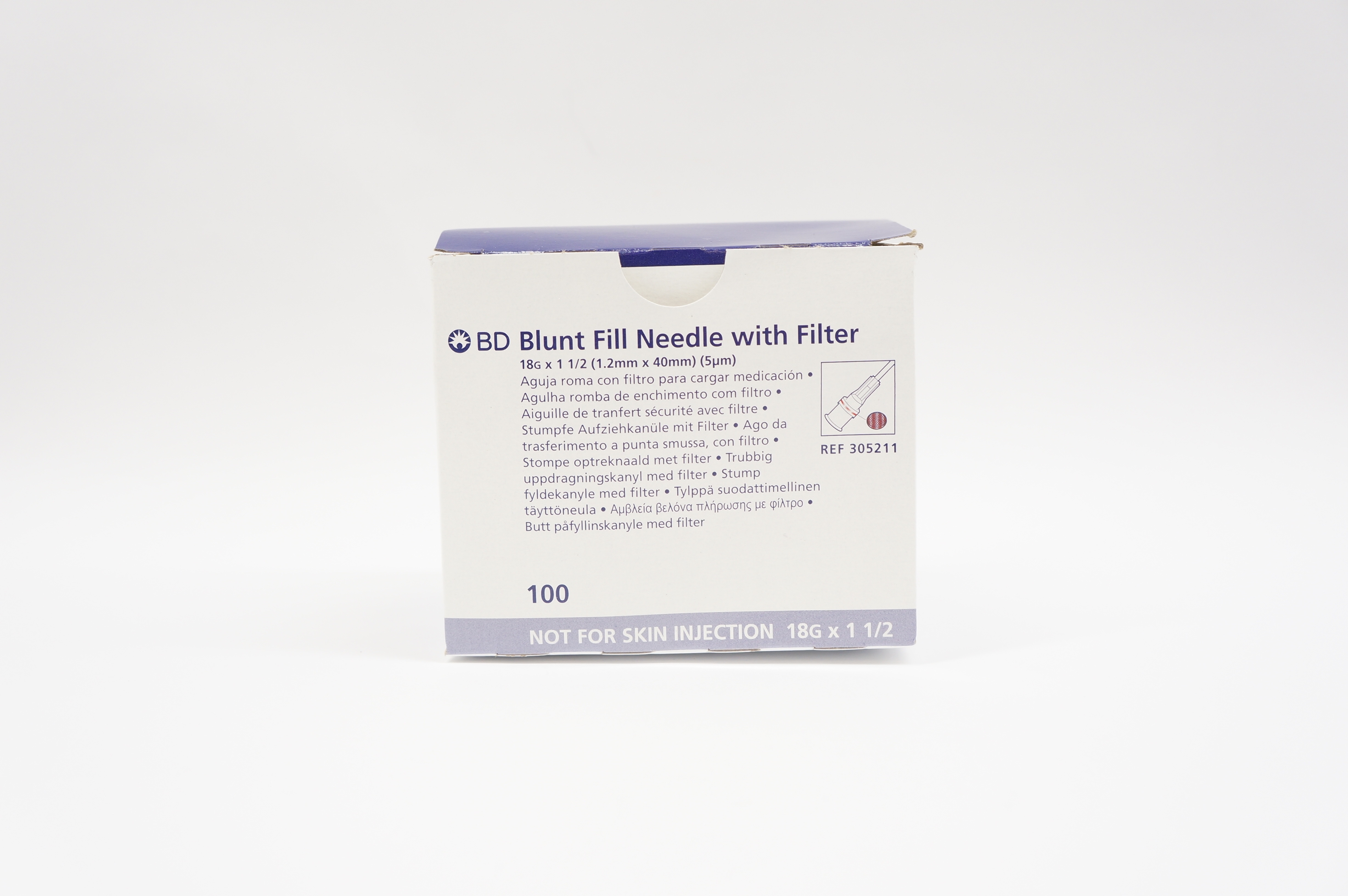 BD 305211 Blunt Fill Ndle with Filter 18G x 1-1/2 inch - Box of 100