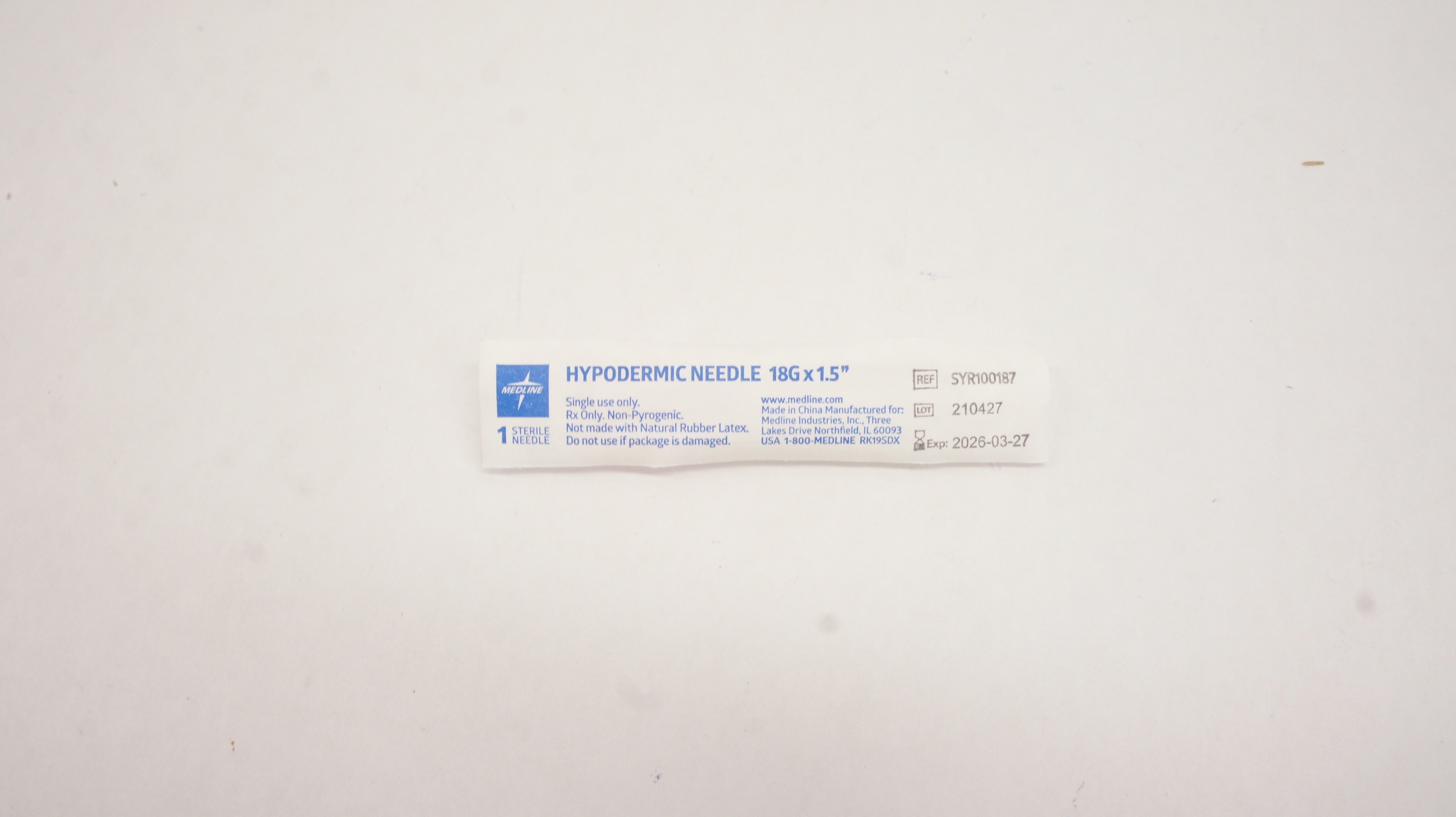 Medline SYR100187 Hypodermic Ndle 18G x 1.5inch