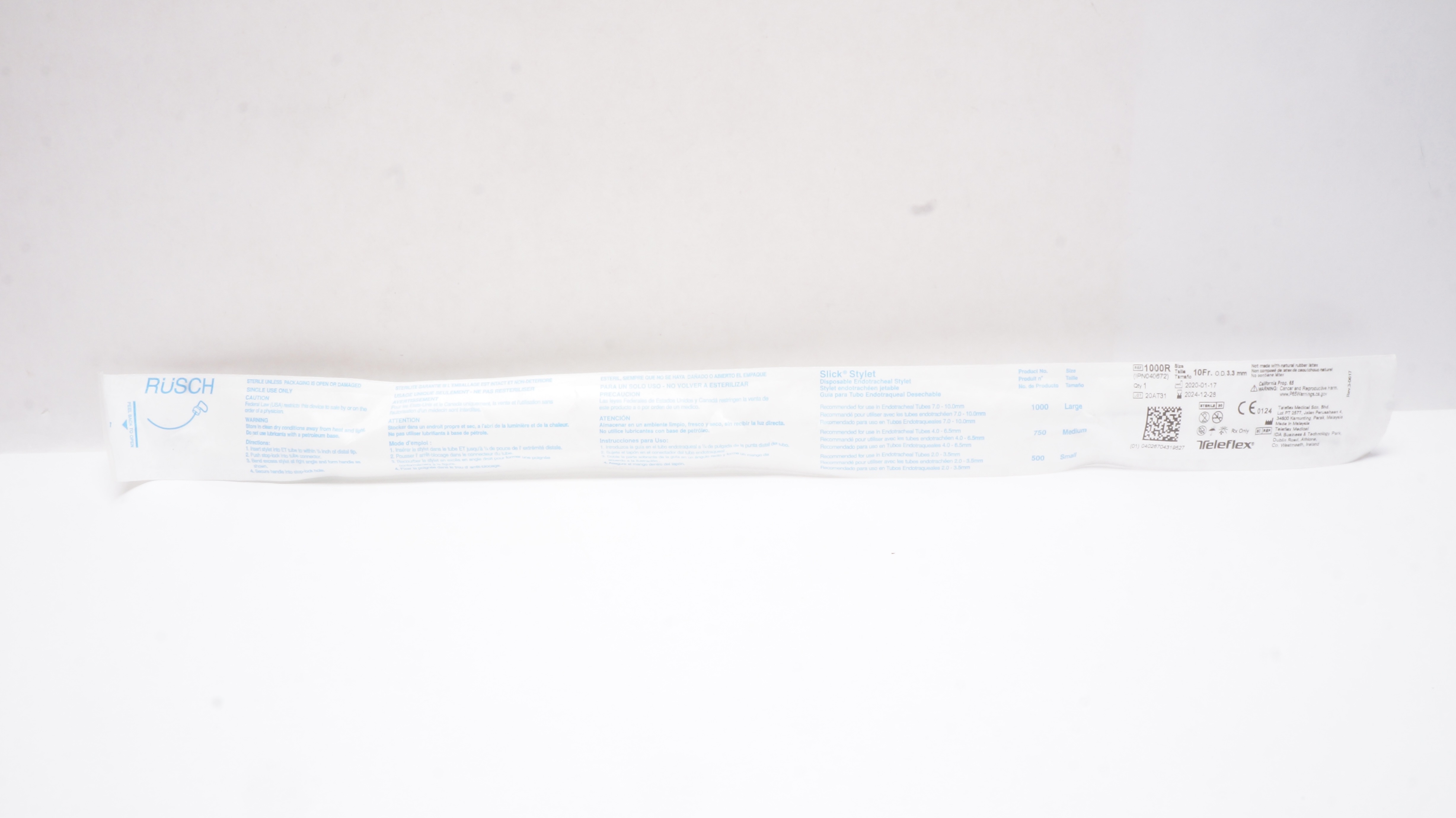 Teleflex 1000R Rusch Slick Disposable Endotracheal Stylet 10Fr. x 3.3mm