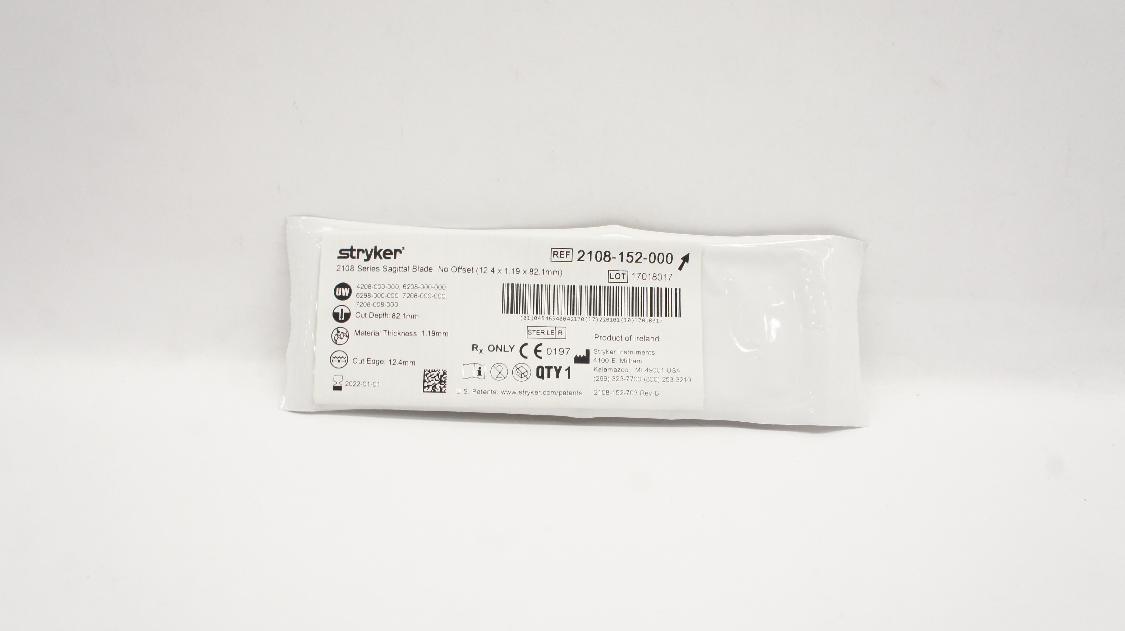 Stryker 2108-152-000 2108 Sagittal Blade, No Offset 12.4 x 1.19 x 82.1mm (x)