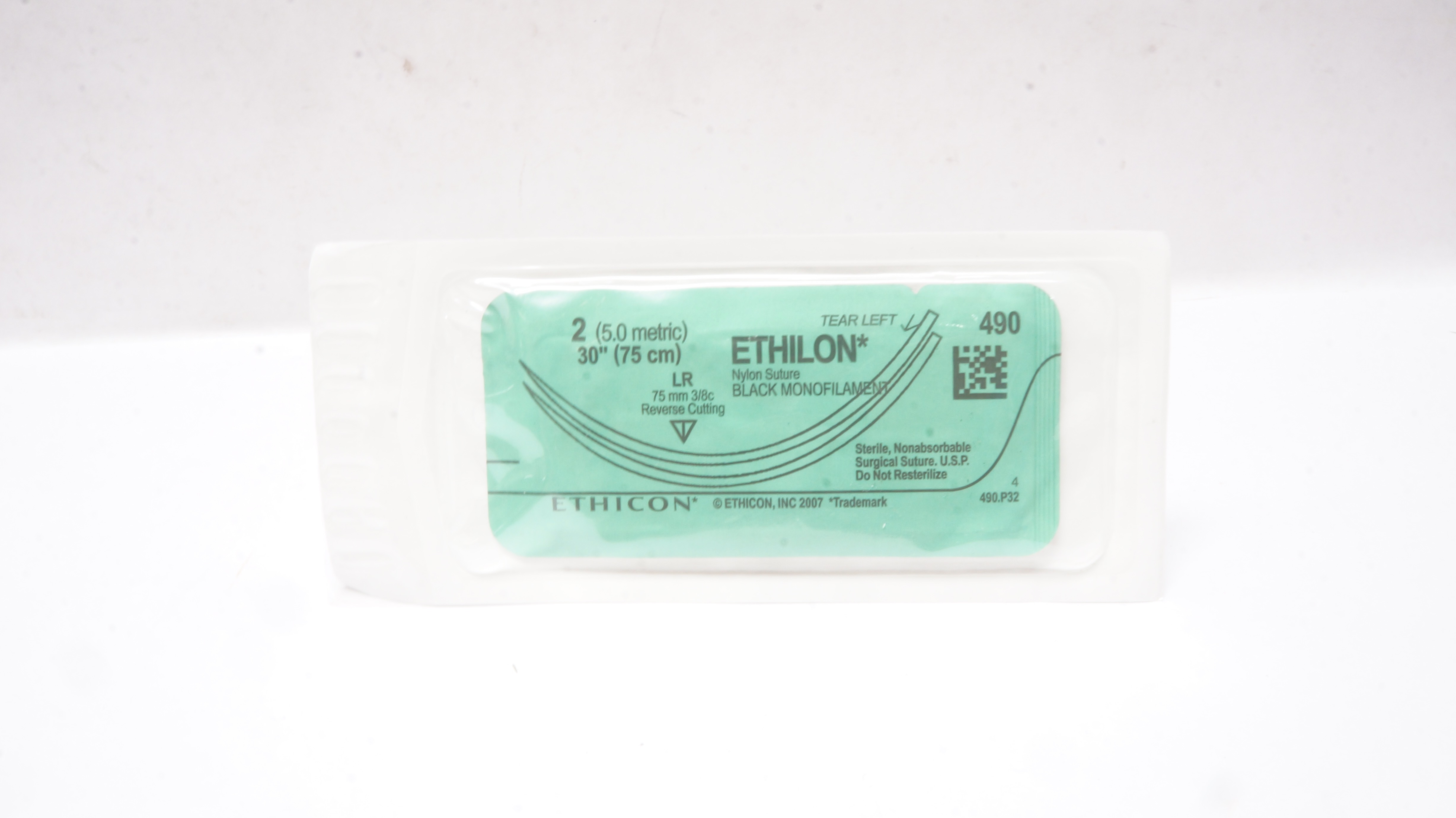 Ethicon 490 2 Nylon Stre. Black Monofilament 75mm 3/8c Reverse Cutting, 30inch