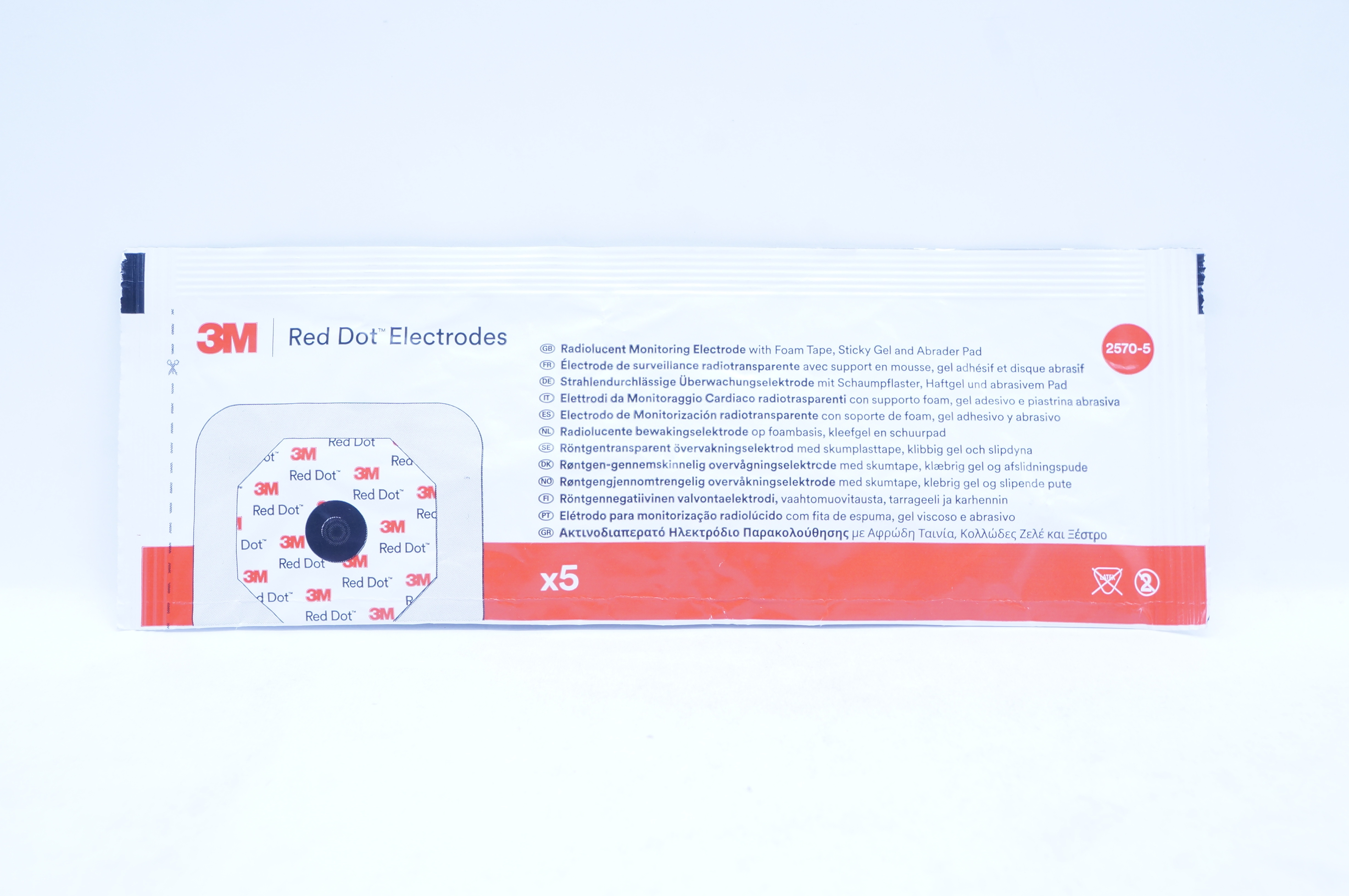 3M 2570-5 Radiolucent Monitoring Electrode,Foam Tape,Abrader Pad (x) - Pack of 5