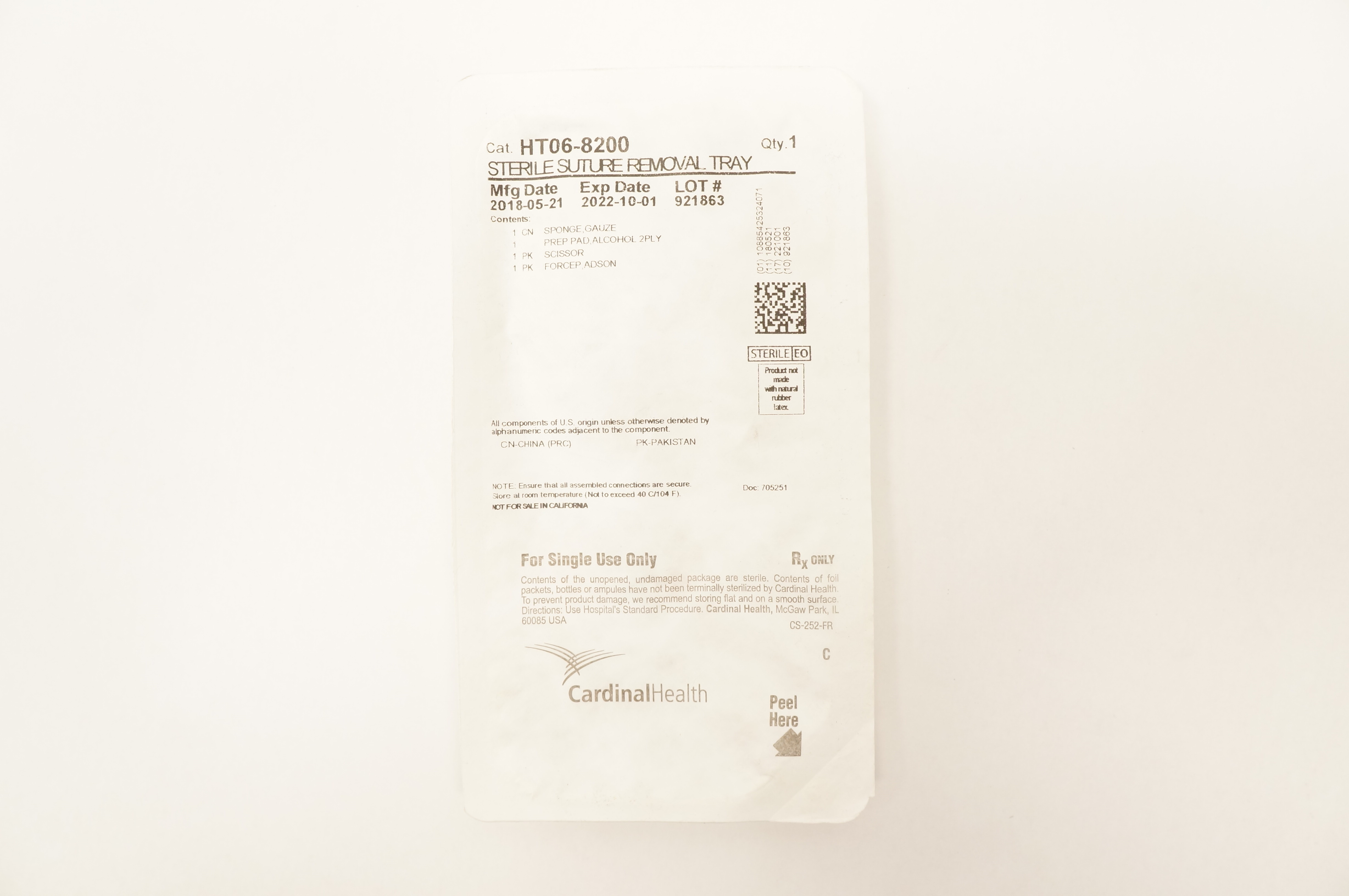 Cardinal Health HT06-8200 Sterile Stre Removal Tray