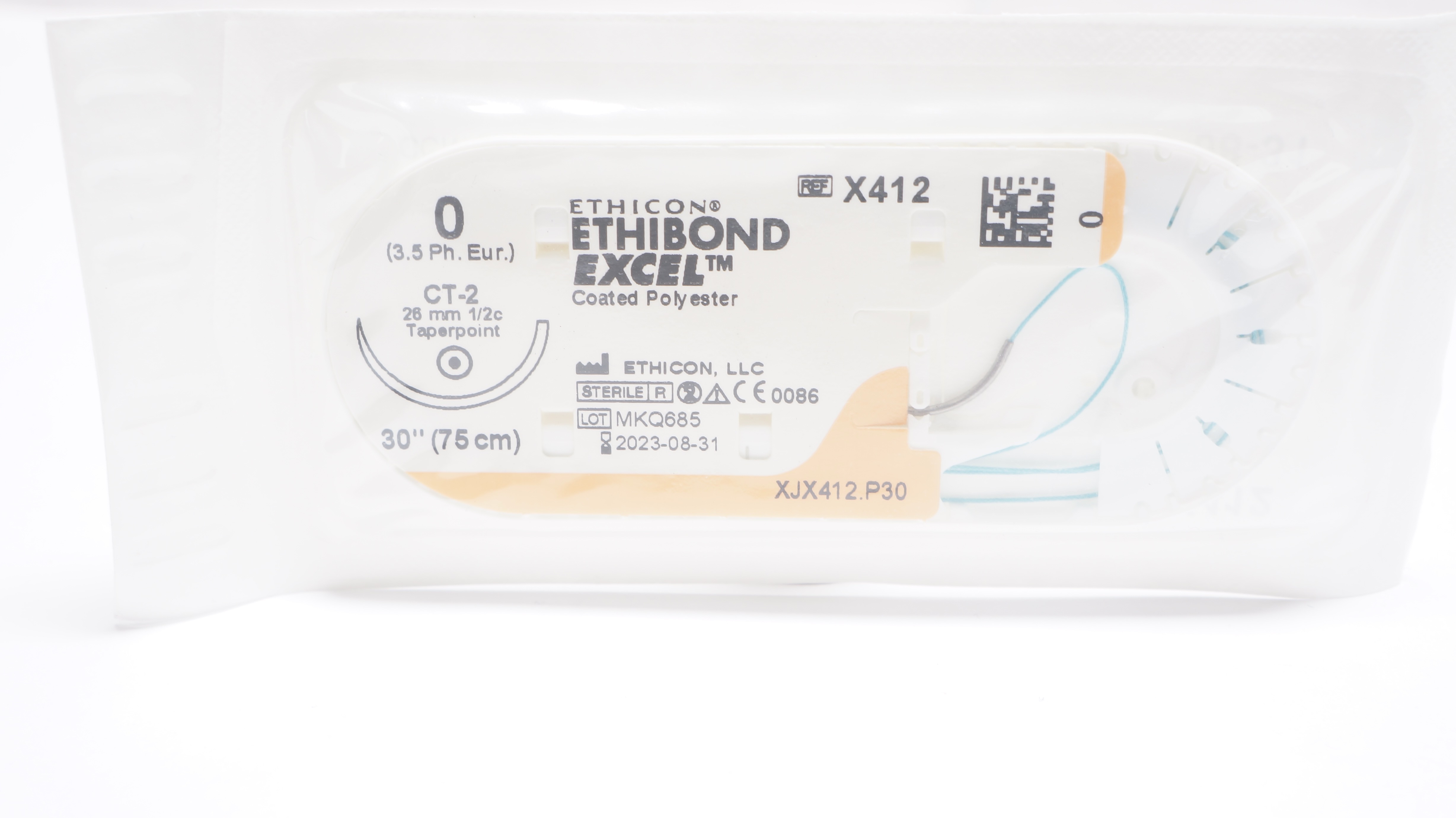 Ethicon X412 0 ETHIBOND EXCEL Polyester Stre CT-2 26mm 1/2c Taperpoint 30inch(x)
