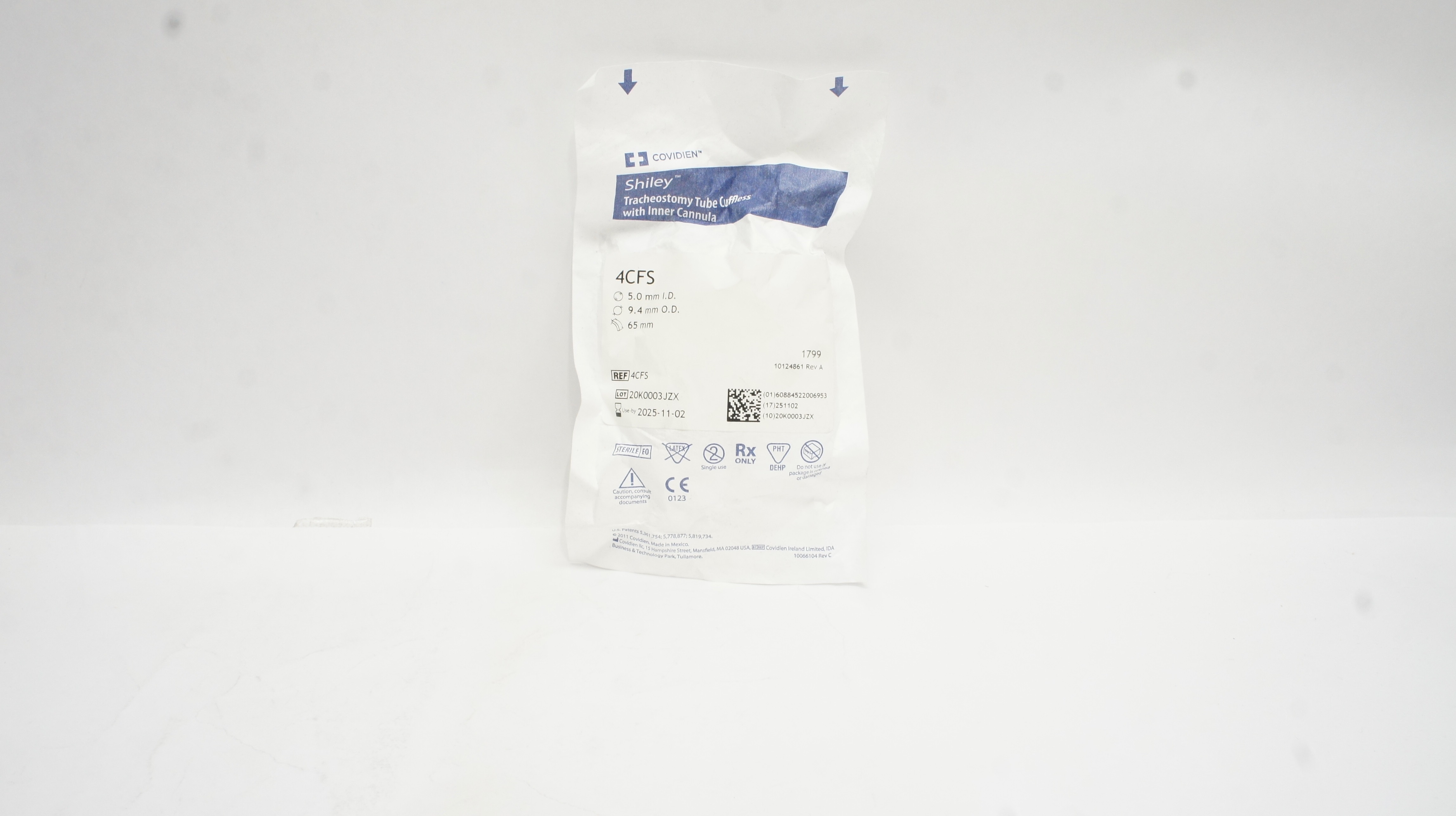 Covidien 4CFS Shiley Tracheostomy Tube Cuffless 5.0mm ID x 9.4mm OD x 65mm