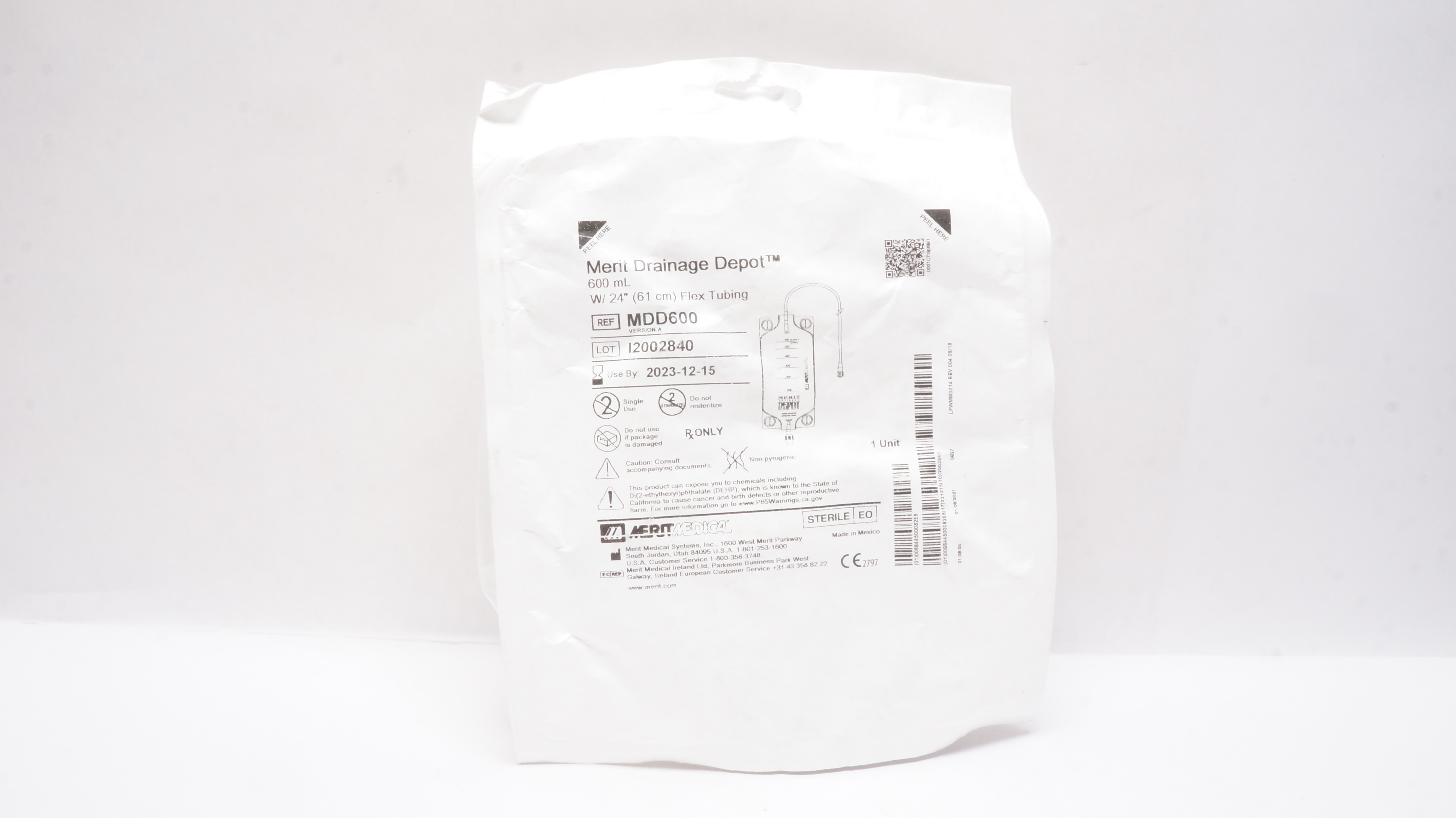 Merit Medical MDD600 Drainage Depot 600mL w/Flex Tubing 24inch