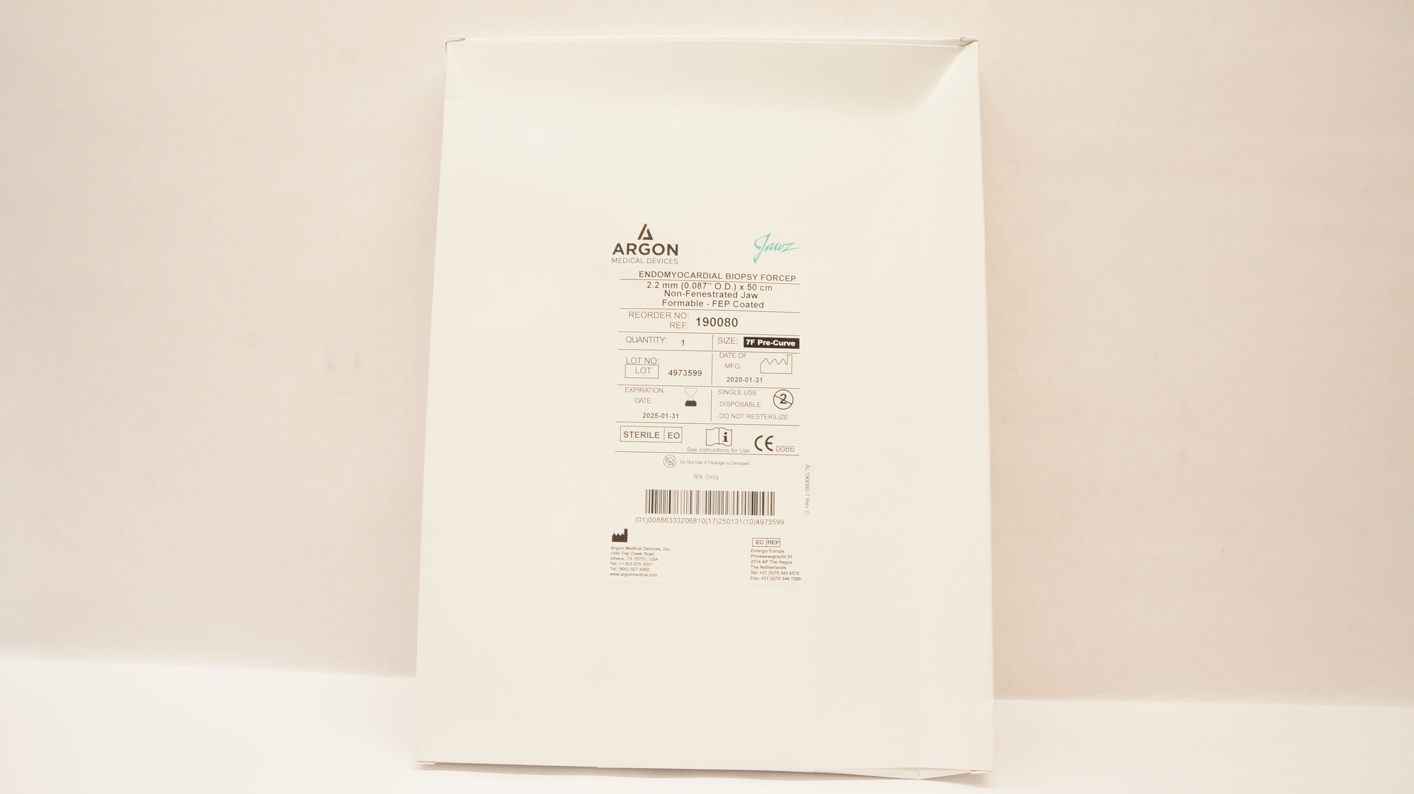 Argon 190080 Endomyocardial Biopsy Forcep 7F x 0.087inch x 50 cm