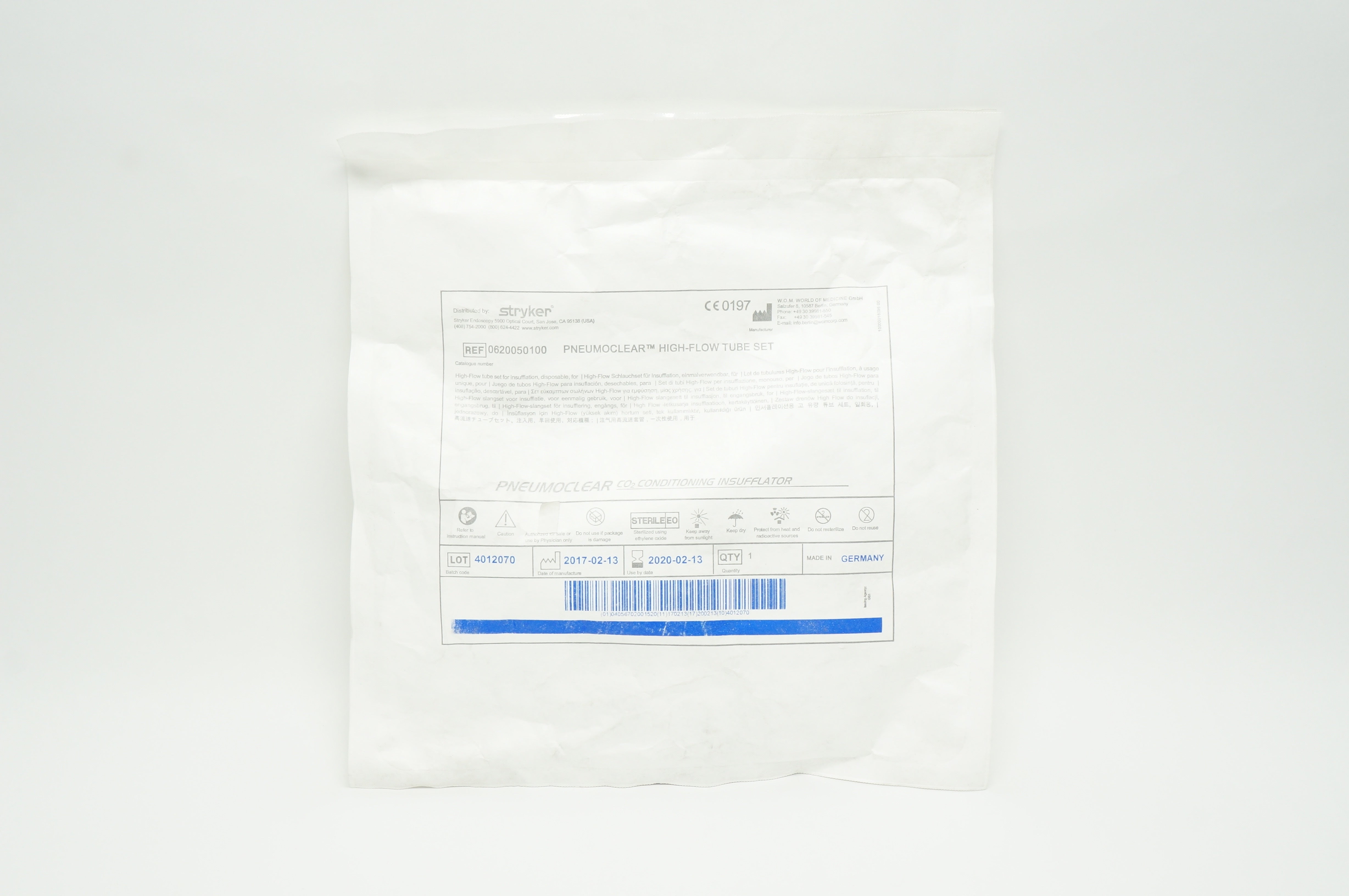 Stryker 0620050100 Pneumoclear High-Flow Tube Set for Insufflation Disposable(x)