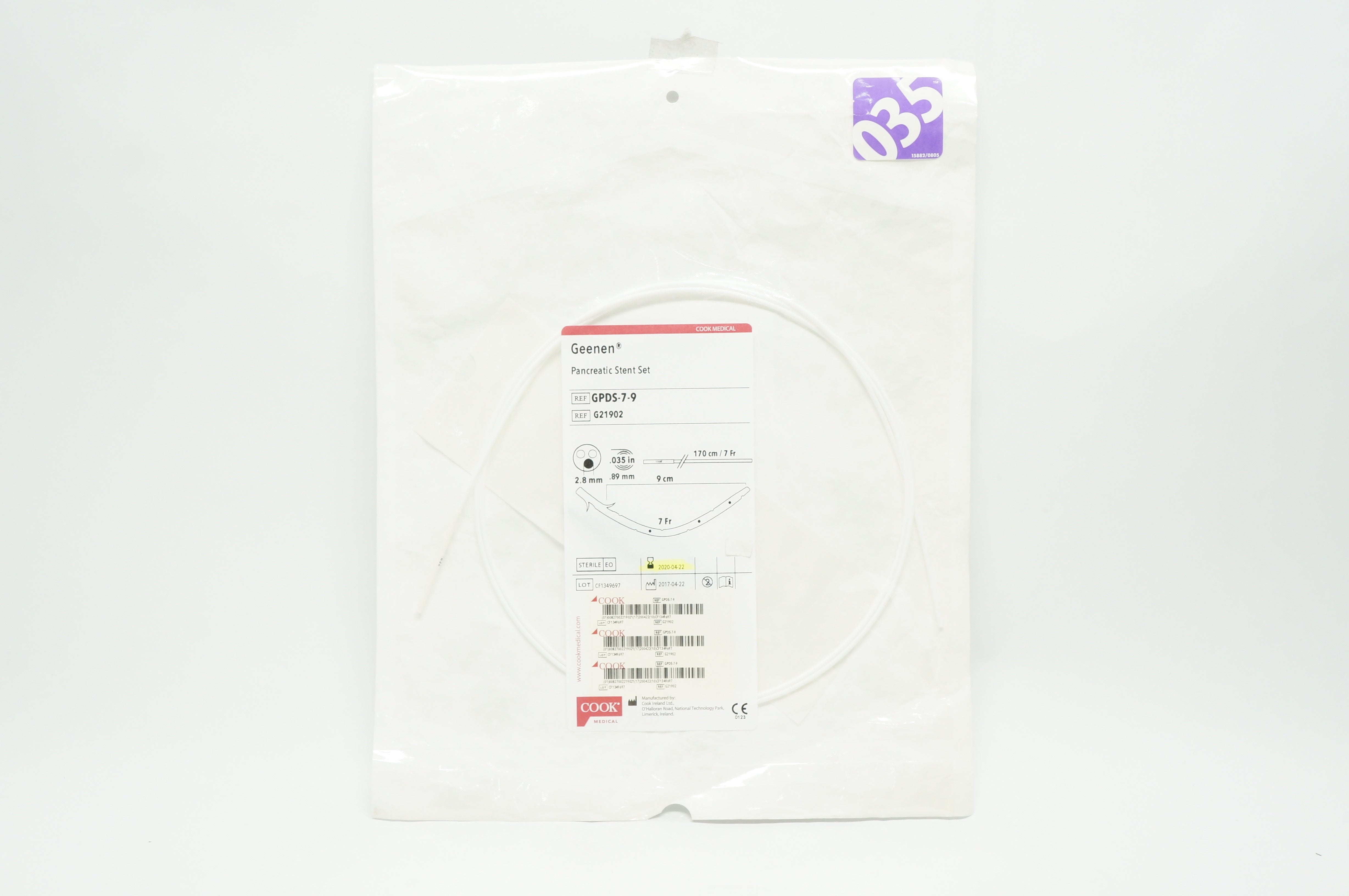 Cook Medical G21902 Geenen Pancreatic Stnt Set 2.8mm, 7Fr. x 9cm (x)