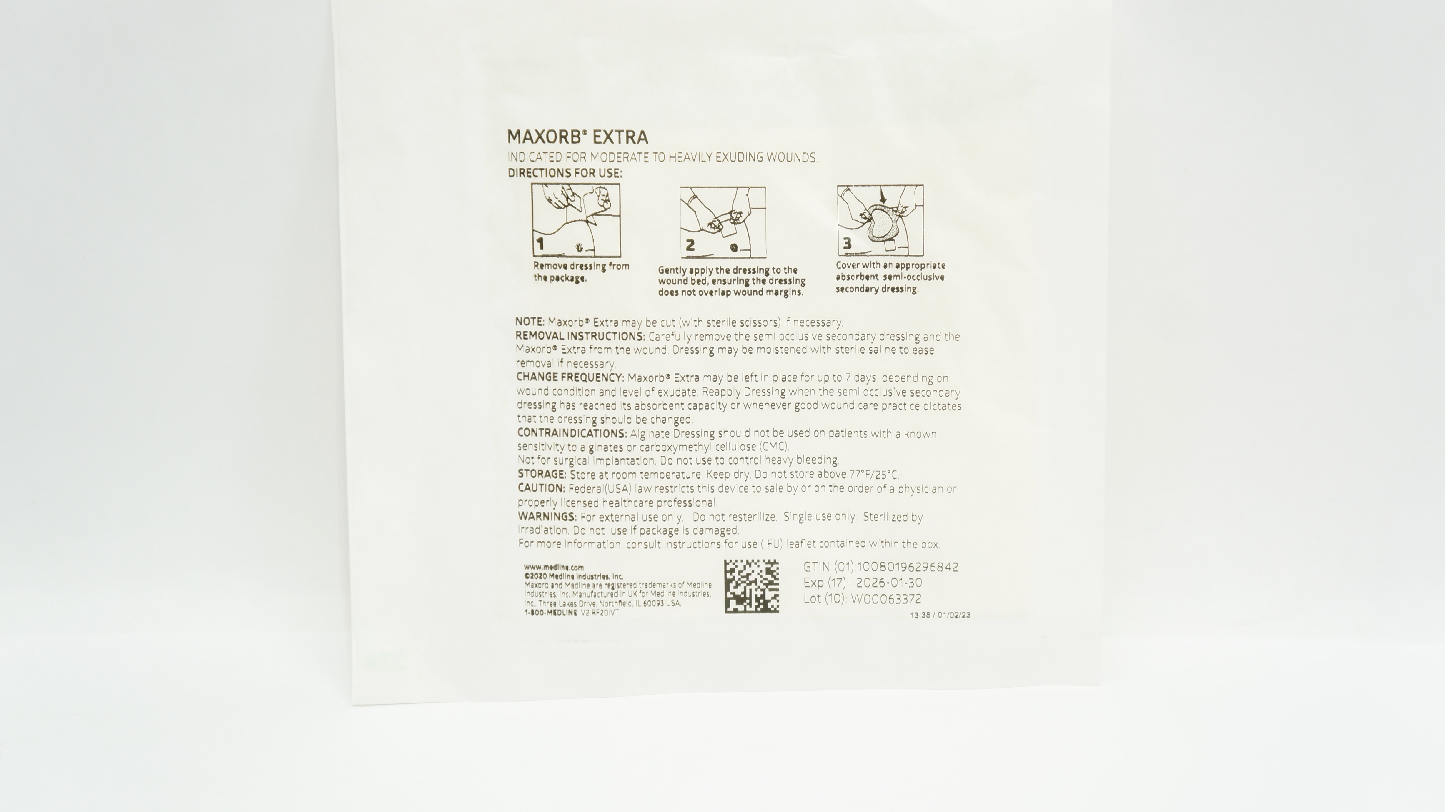 Medline MSC7044EP MAXORB Extra Alginate Wound Dressing 4 x 4inch