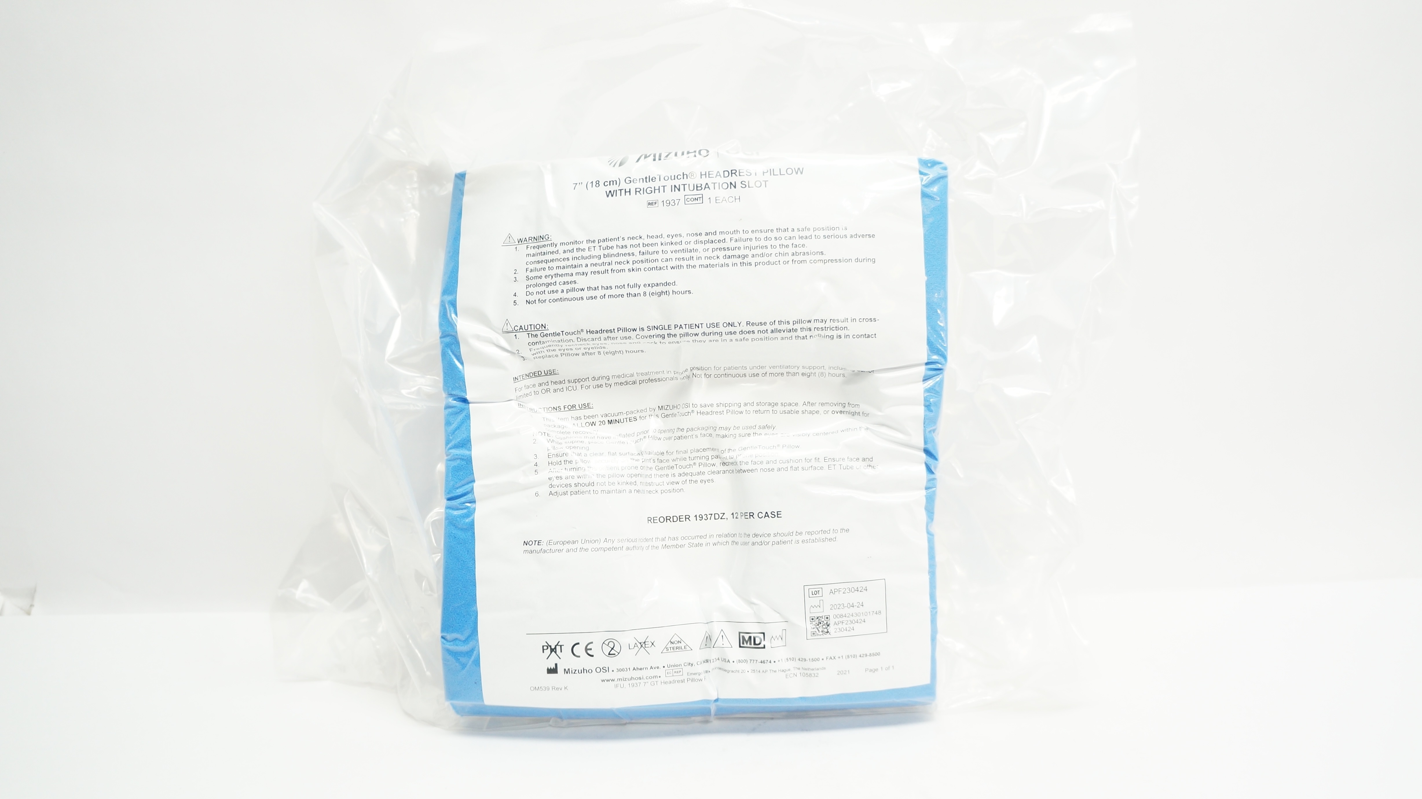 Mizuho OSI 1937 Gentle Touch Headrest Pillow w/ Right Intubation Slot, 7inch