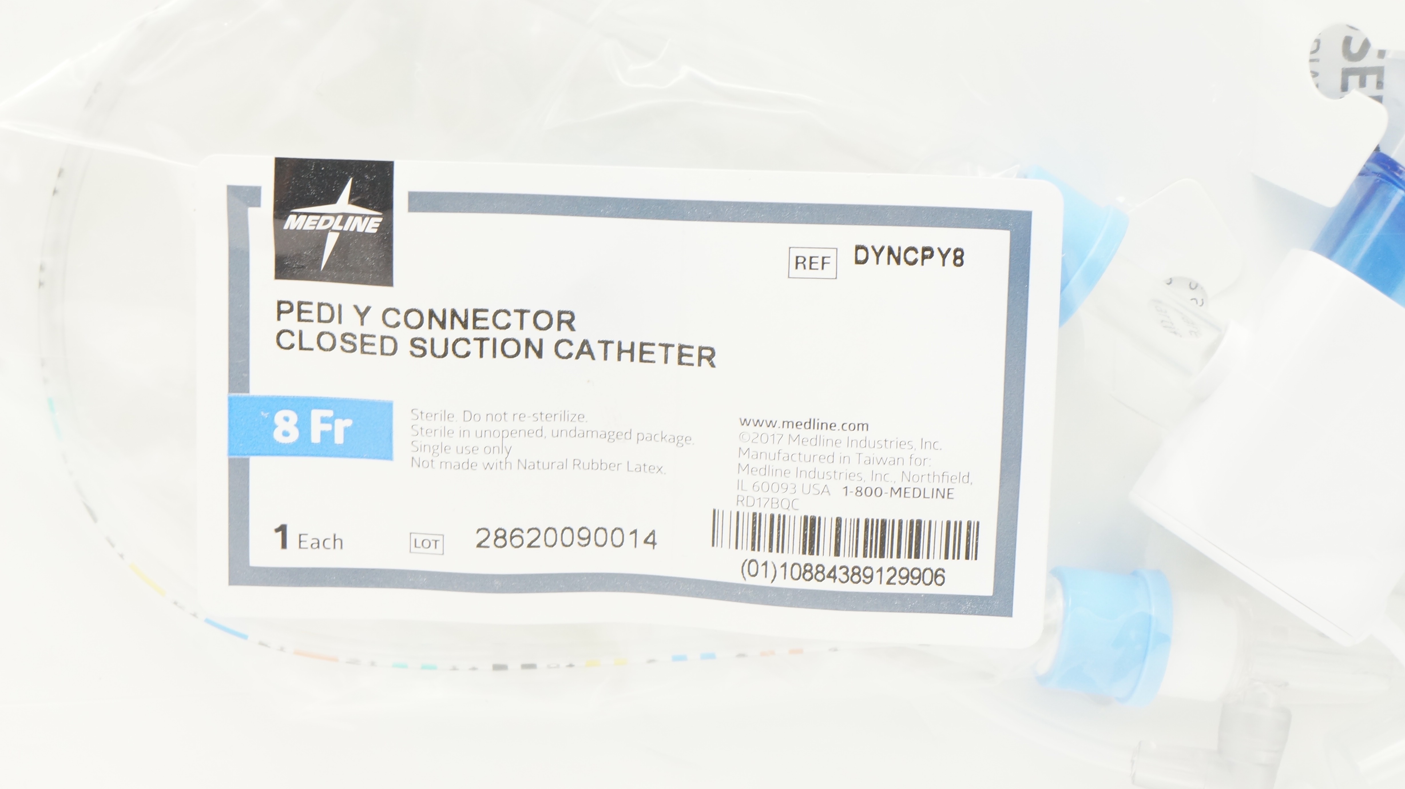 Medline DYNCPY8 PEDI Y Connector Closed Suction Cath. 8Fr