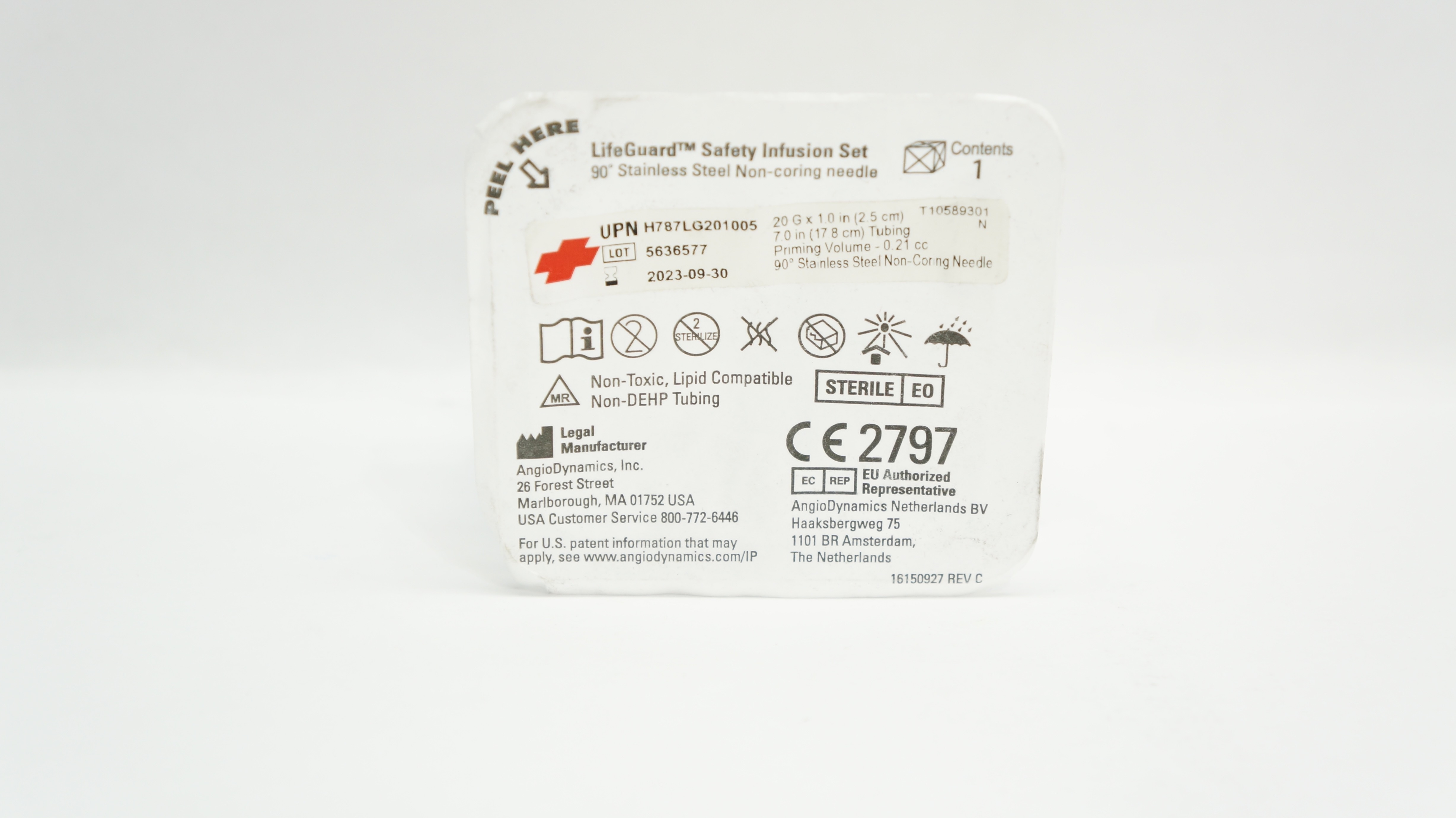 AngioDynamics H787LG201005 LifeGuard Safety Infusion Set 20G x 1.0inch