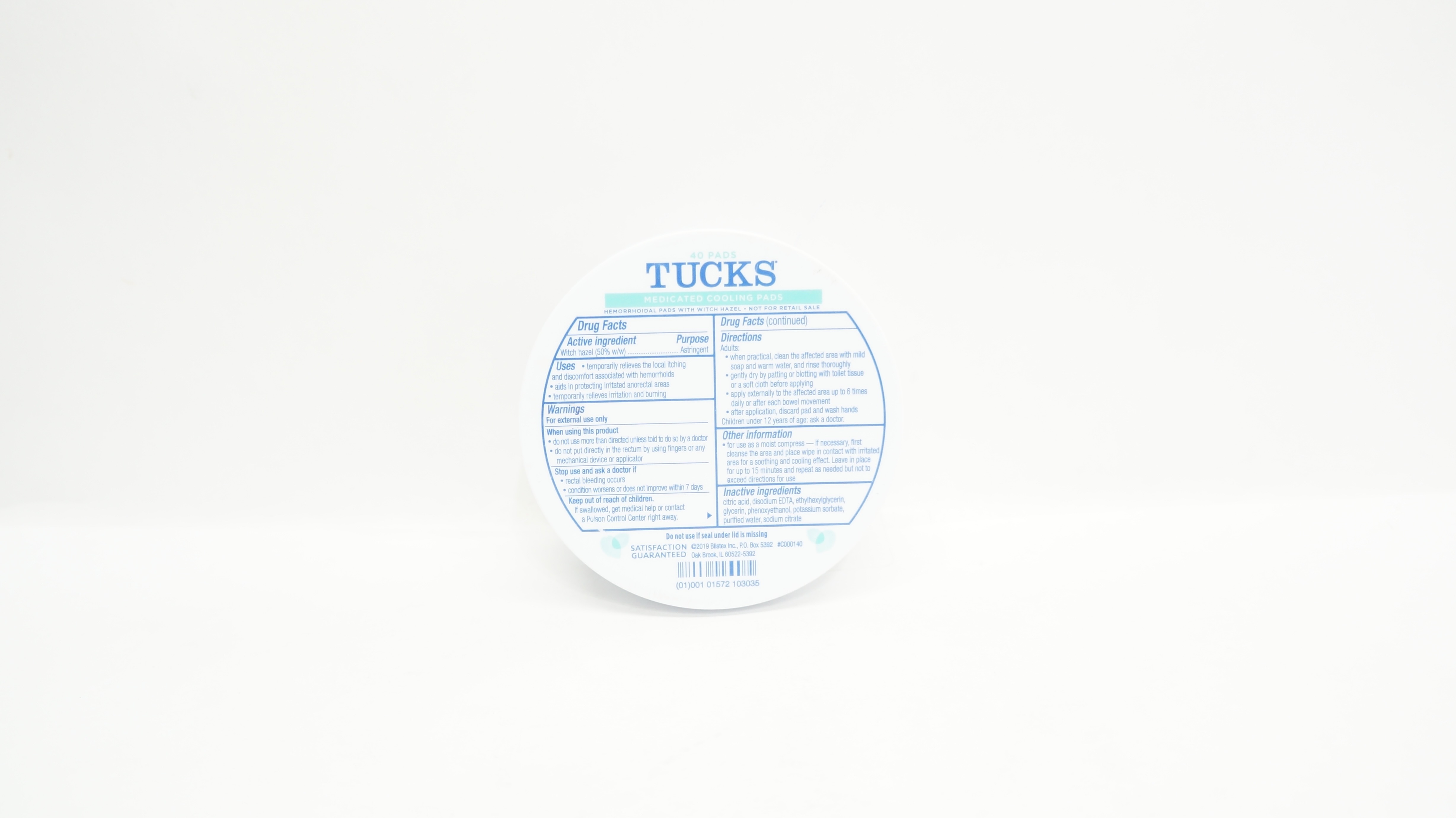 Blistex Tucks Medicated Cooling Pads - Pack of 40