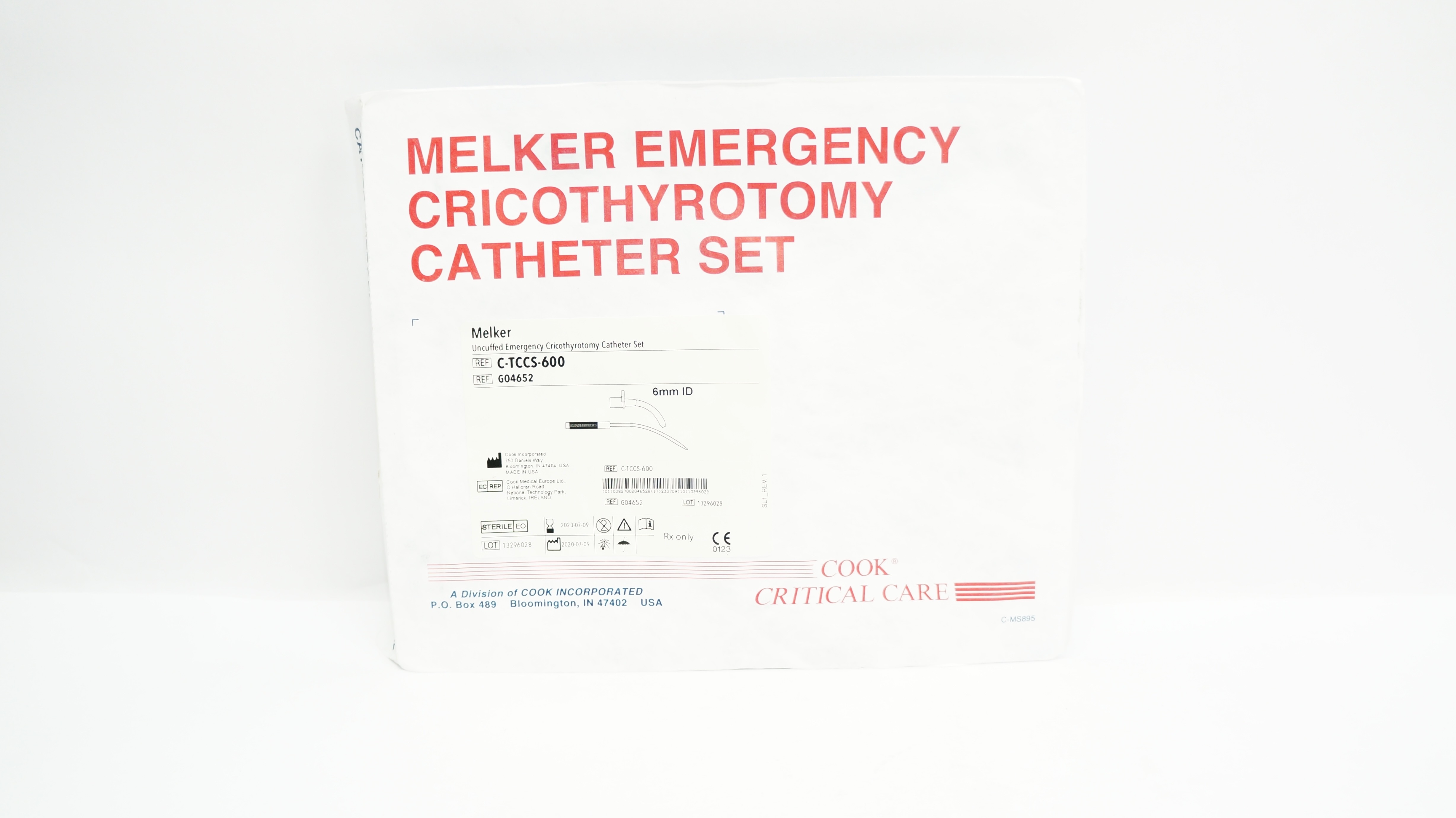 Cook G04652 Melker Uncuffed Emergency Cricothyrotomy Cath. Set 6mm ID (x)