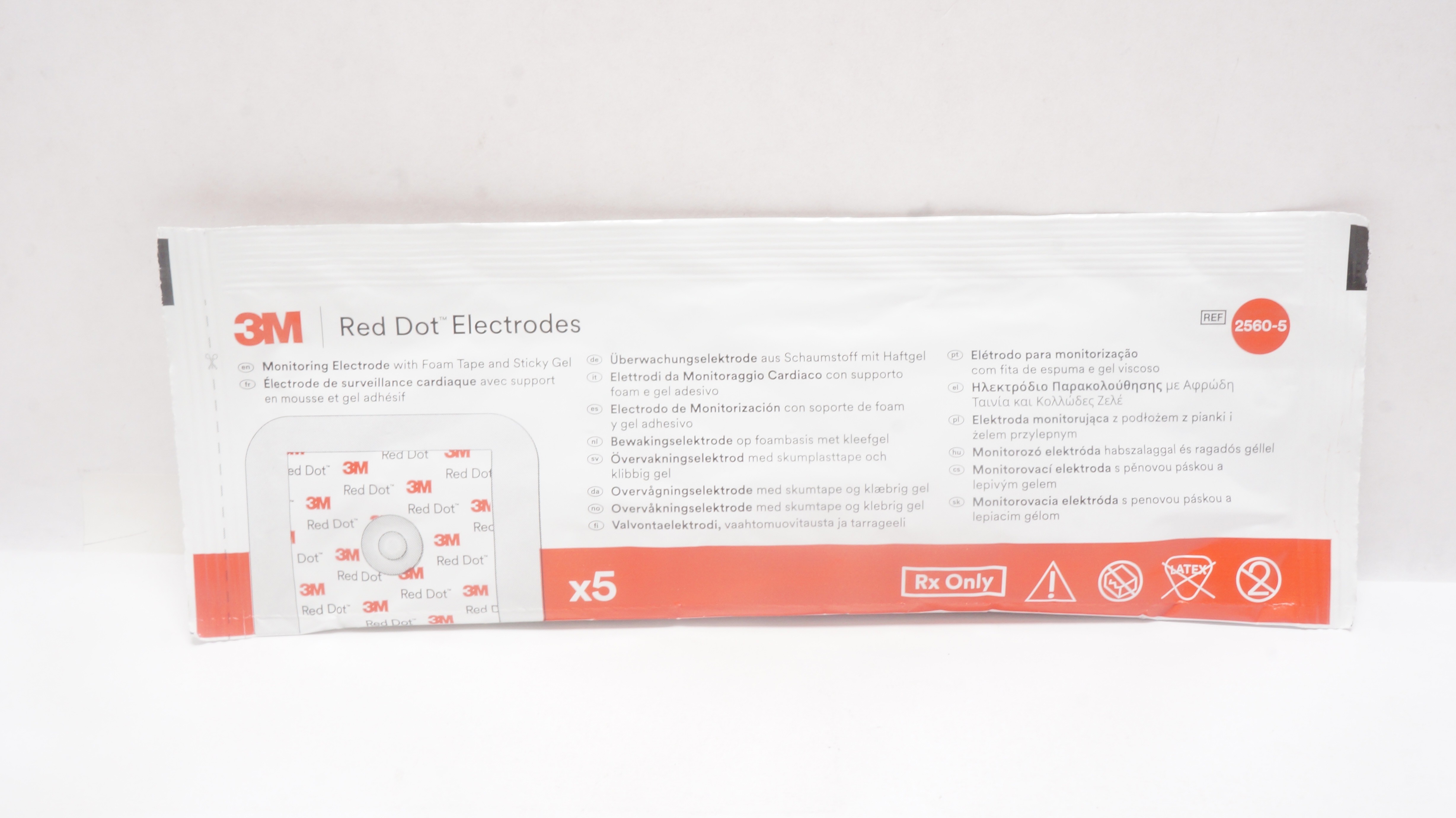3M 2560-5 Red dot Monitoring Electrode with Foam Tape and Sticky Gel - Pack of 5
