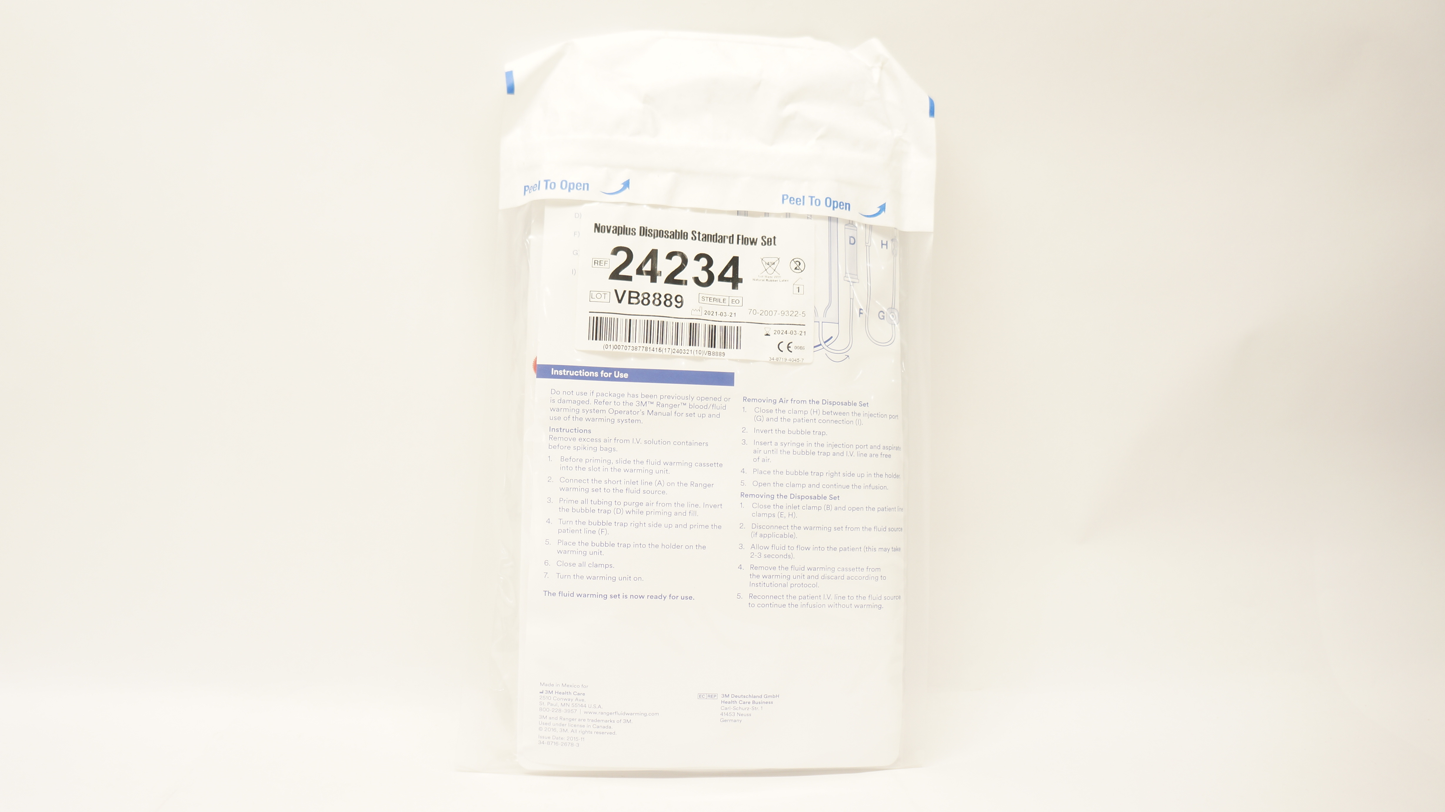 3M 24234 Novaplus Disposable Standard Flow Set 150ml/min Priming Volume 39ml