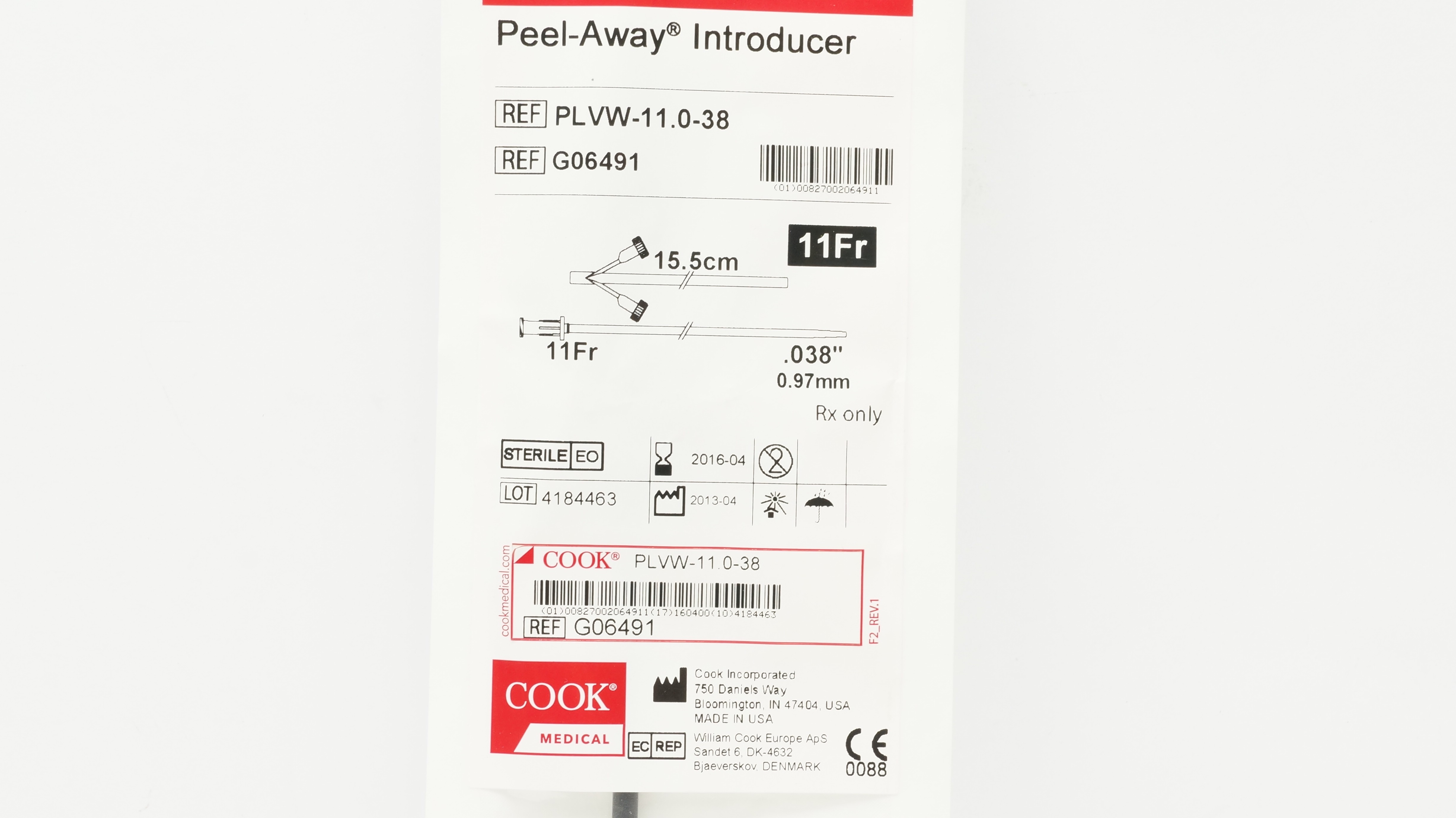 Cook Medical G06491 Peel-Away Introducer 11Fr x 15.5cm x .038inch (x)