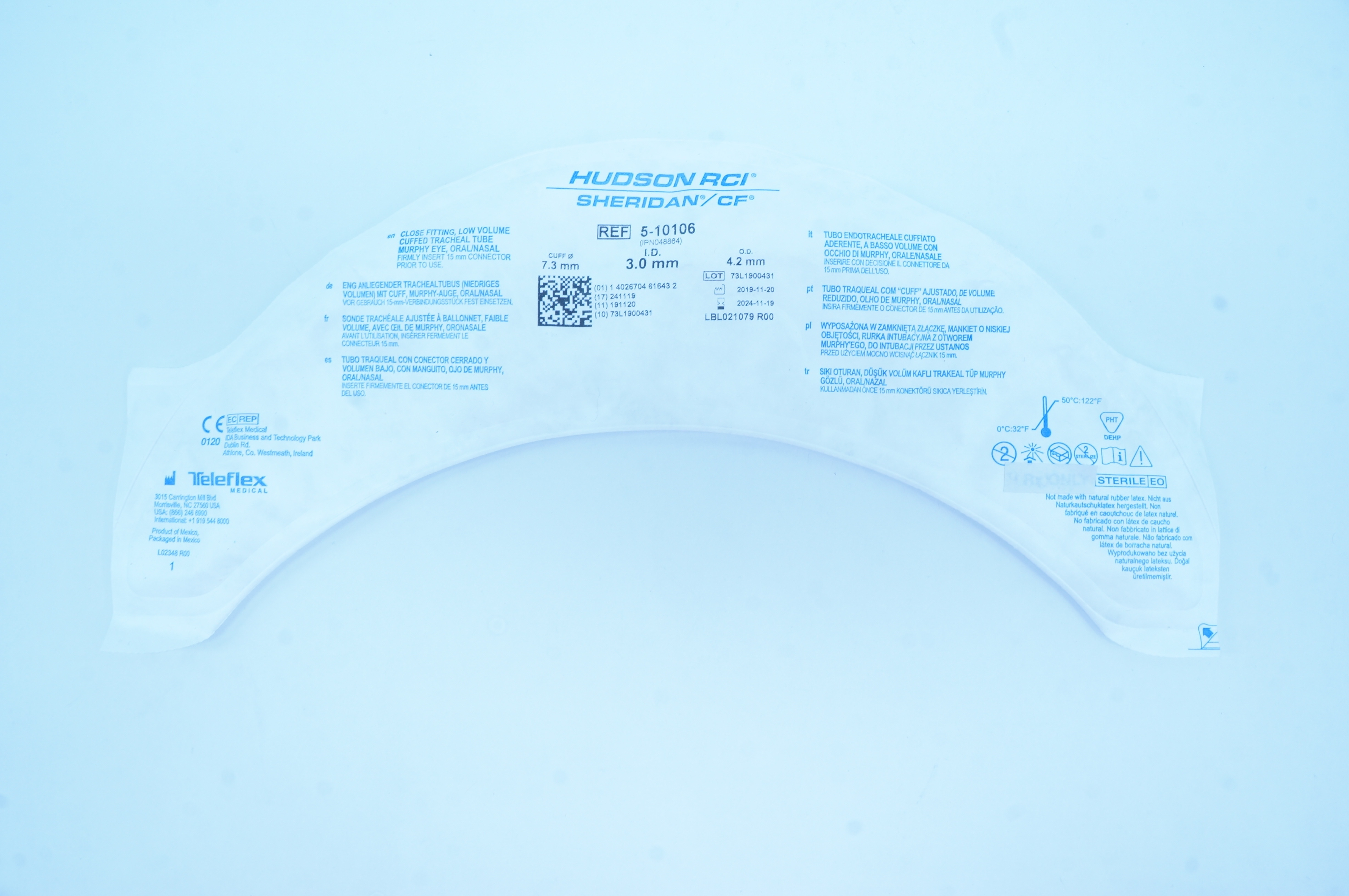 Teleflex 5-10106 Close Fitting,Low Volume Cuffed Tracheal Tube 7.3 x 3.0  x4.2mm