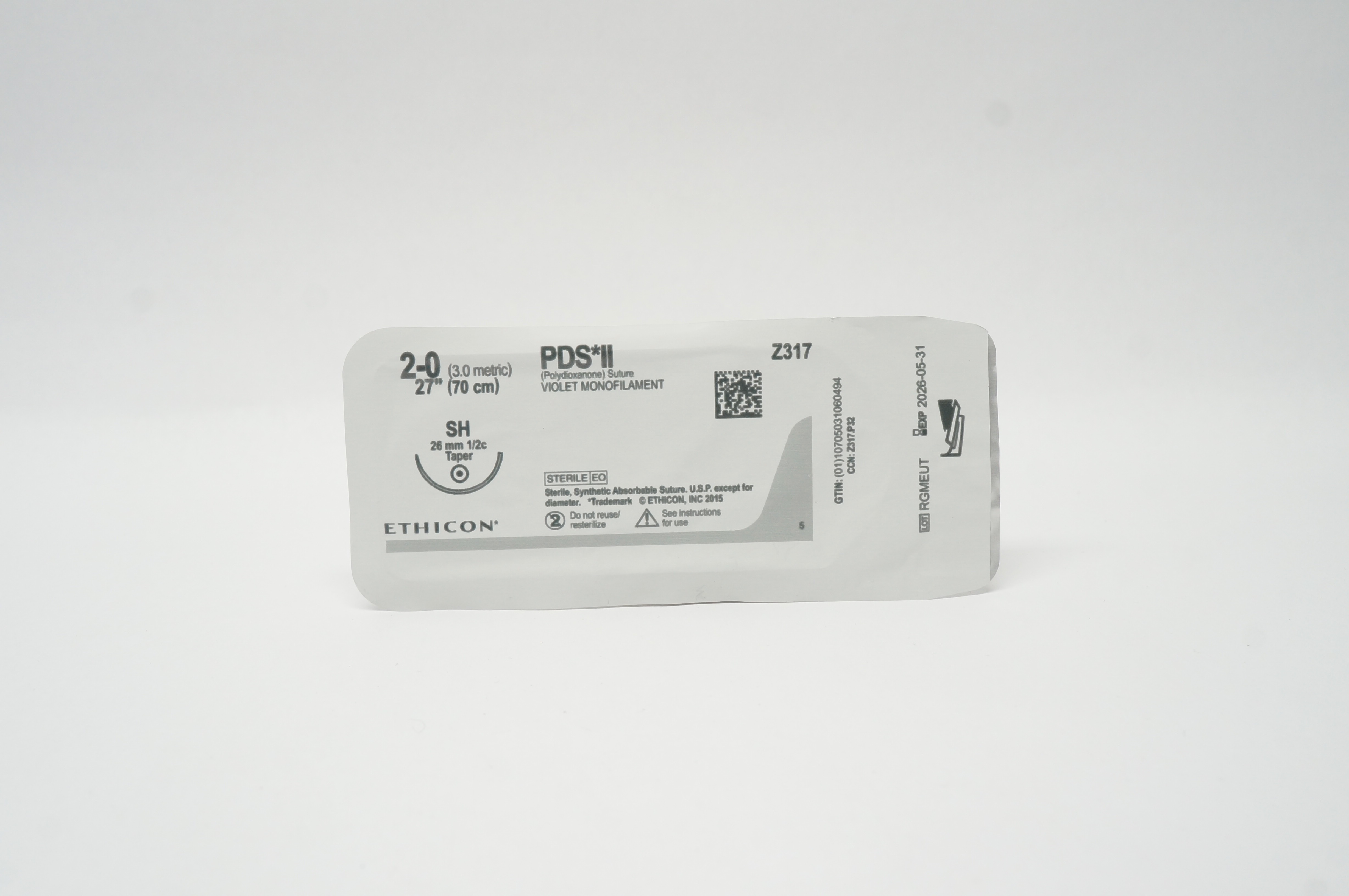 Ethicon Z317 2-0 PDS II Polydioxanone Sterile Stre SH 26mm 1/2c Taper 27inch