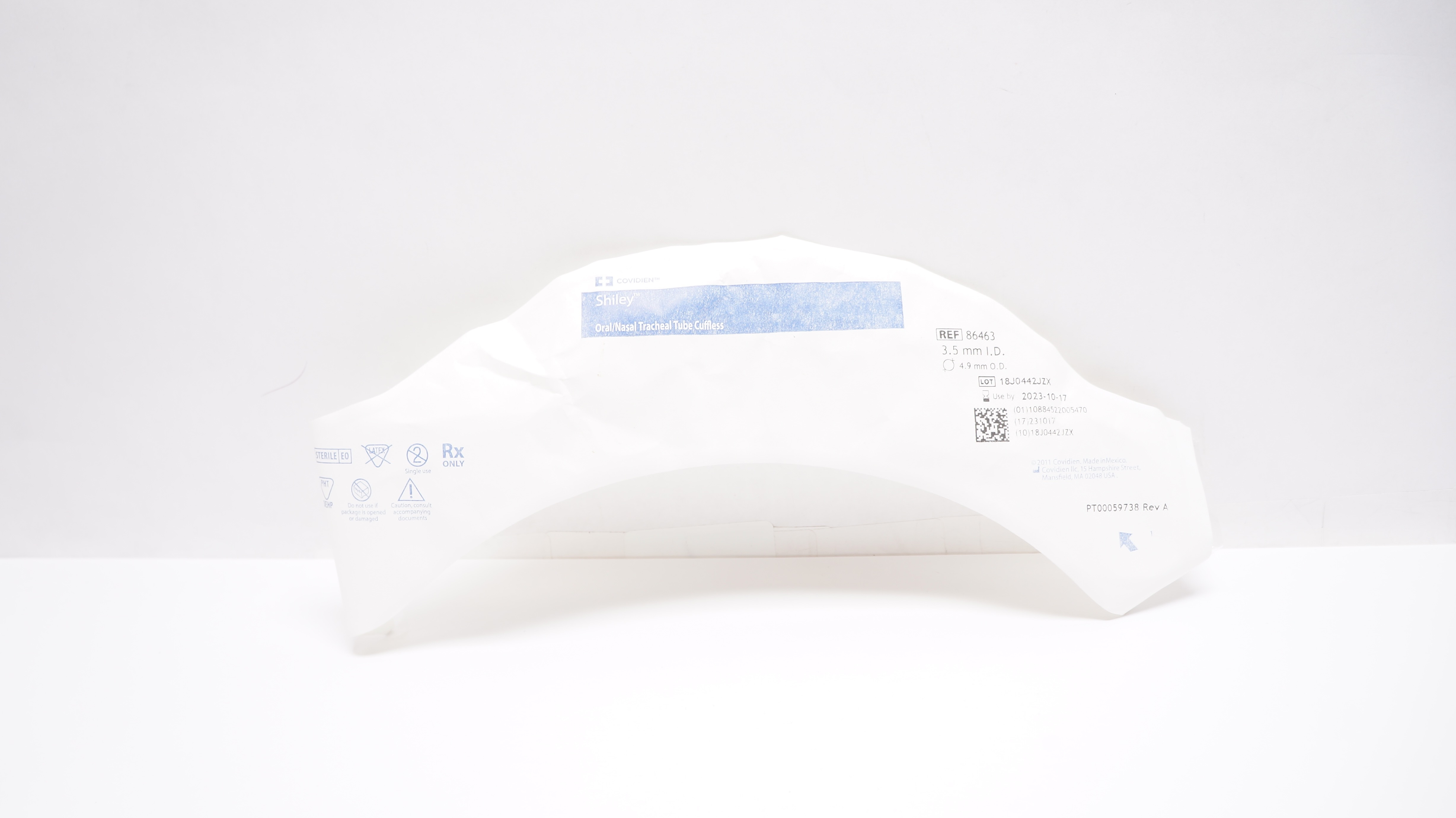 Covidien 86463 Shiley Oral/Nasal Tracheal Tube Cuffless 3.5mm ID x 4.9mm OD (x)