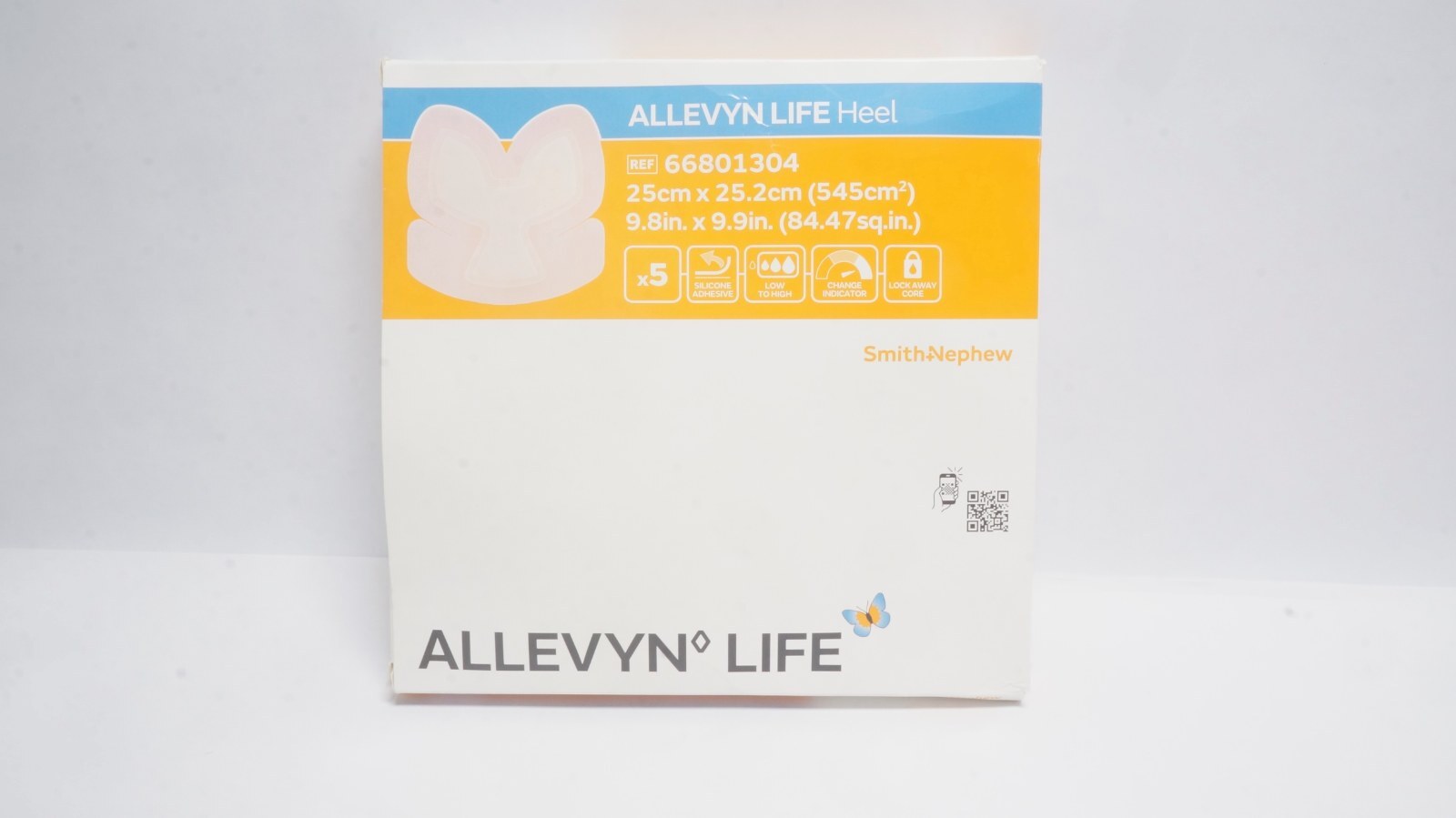 Smith+Nephew 66801304 ALLEVYN LIFE Heel 25cm x 25.2cm Silicone Adhesive - box of 5
