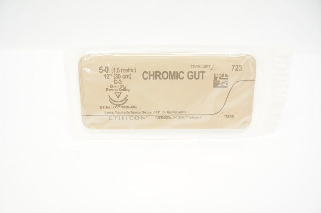 Ethicon 723 5-0 Chromic Gut  Surgical Stre.12inch C-3 13mm Reverse Cutting Ndle.