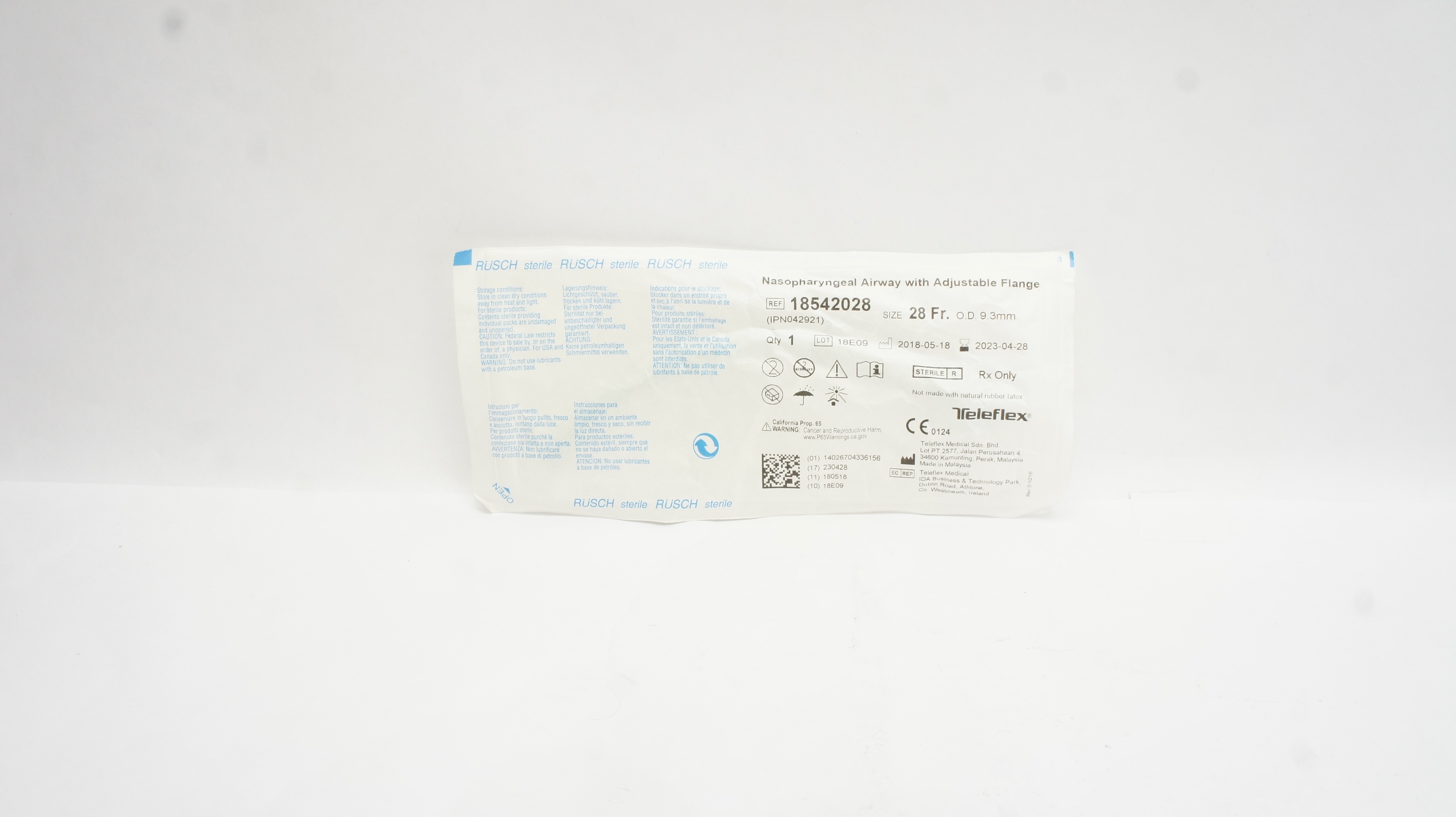 Teleflex 18542028 Nasopharyngeal Airway With Adjustable Flange 28Fr x 9.3mm (x)