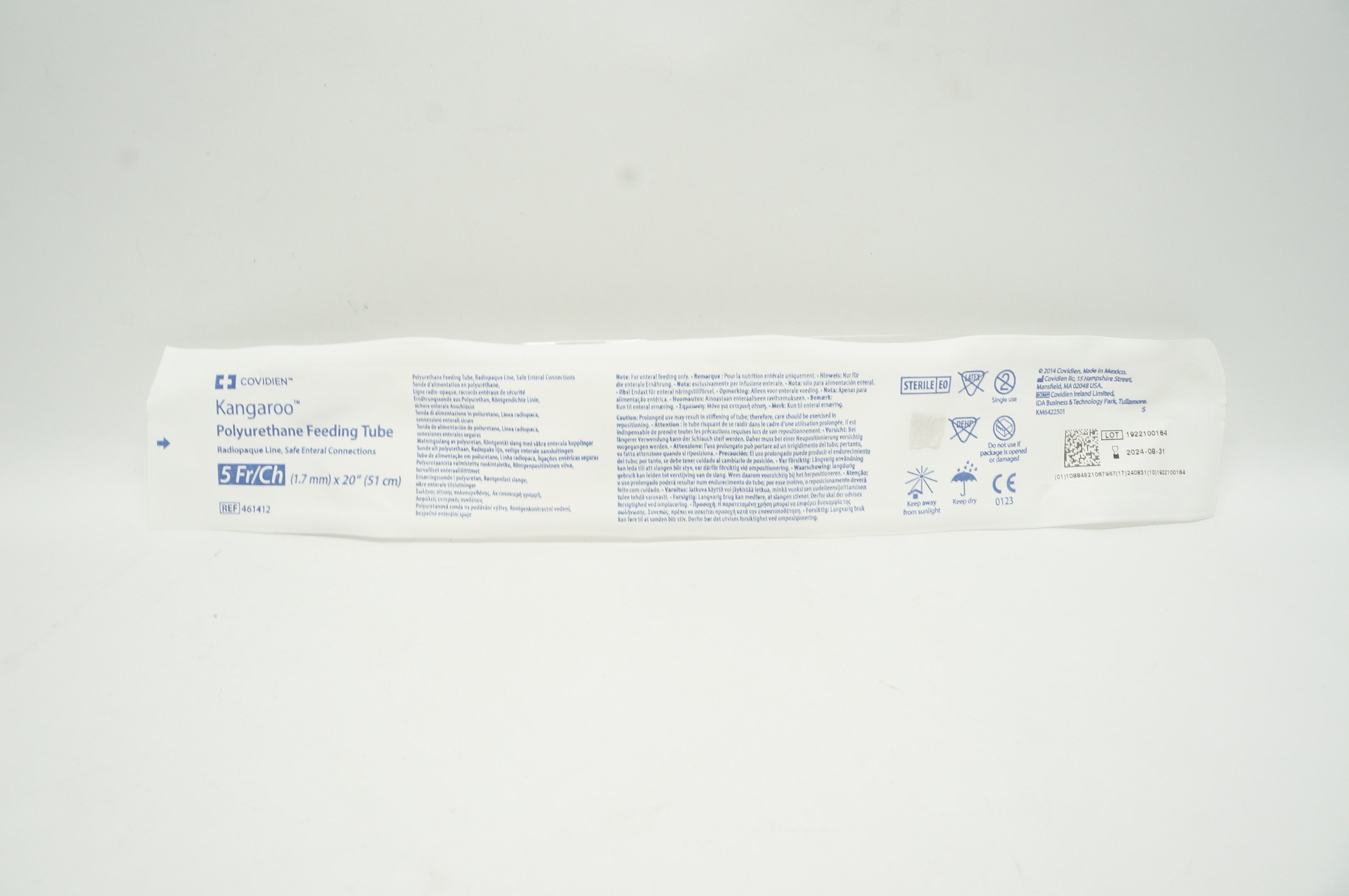 Covidien 461412 Kangaroo Polyurethane Feeding Tube 5Fr/Ch x 20 inch