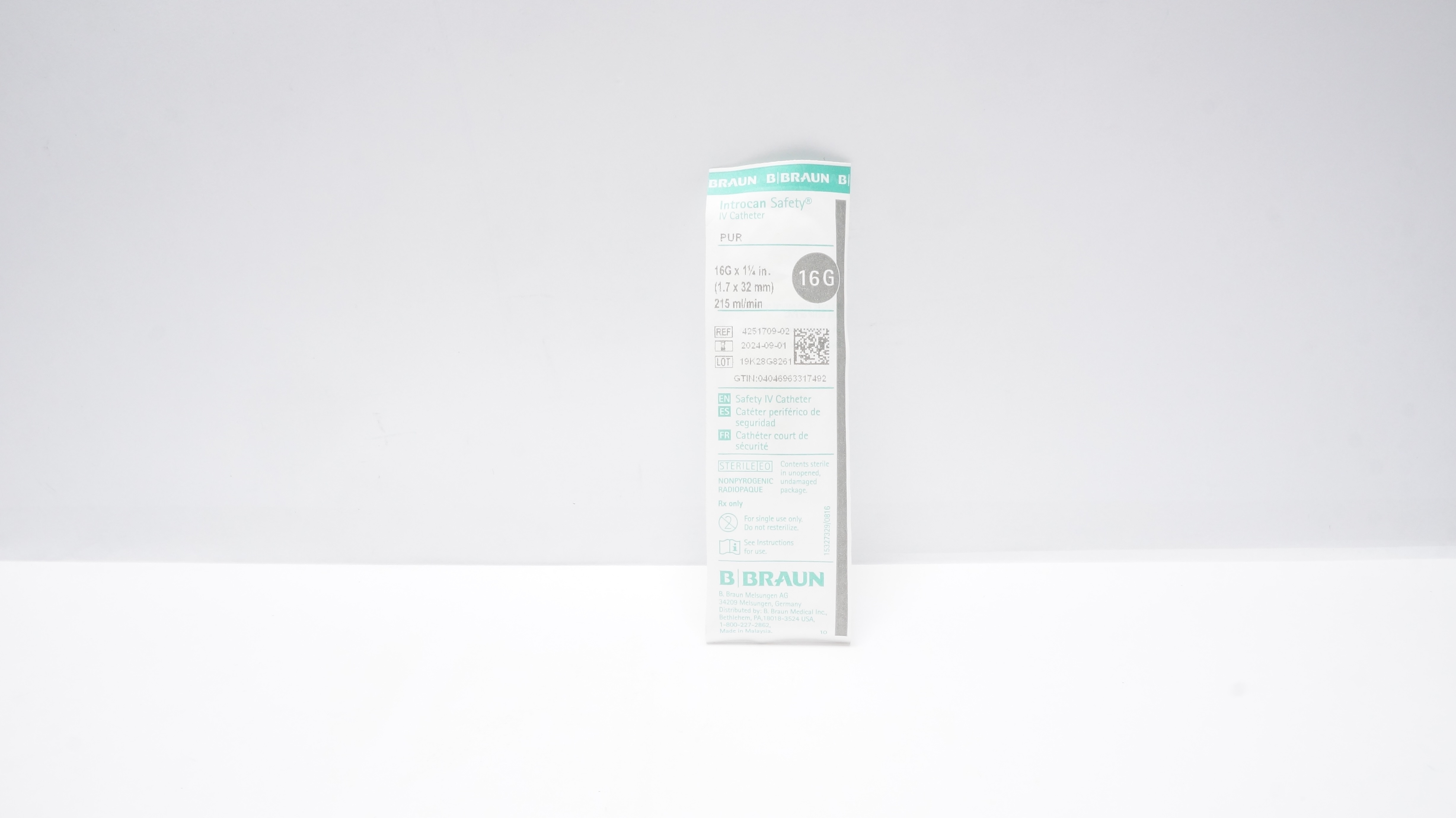 Braun 4251709-02 Introcan Safety Safety IV Cath. 16G x 1-1/4inch, 215mL/min (x)