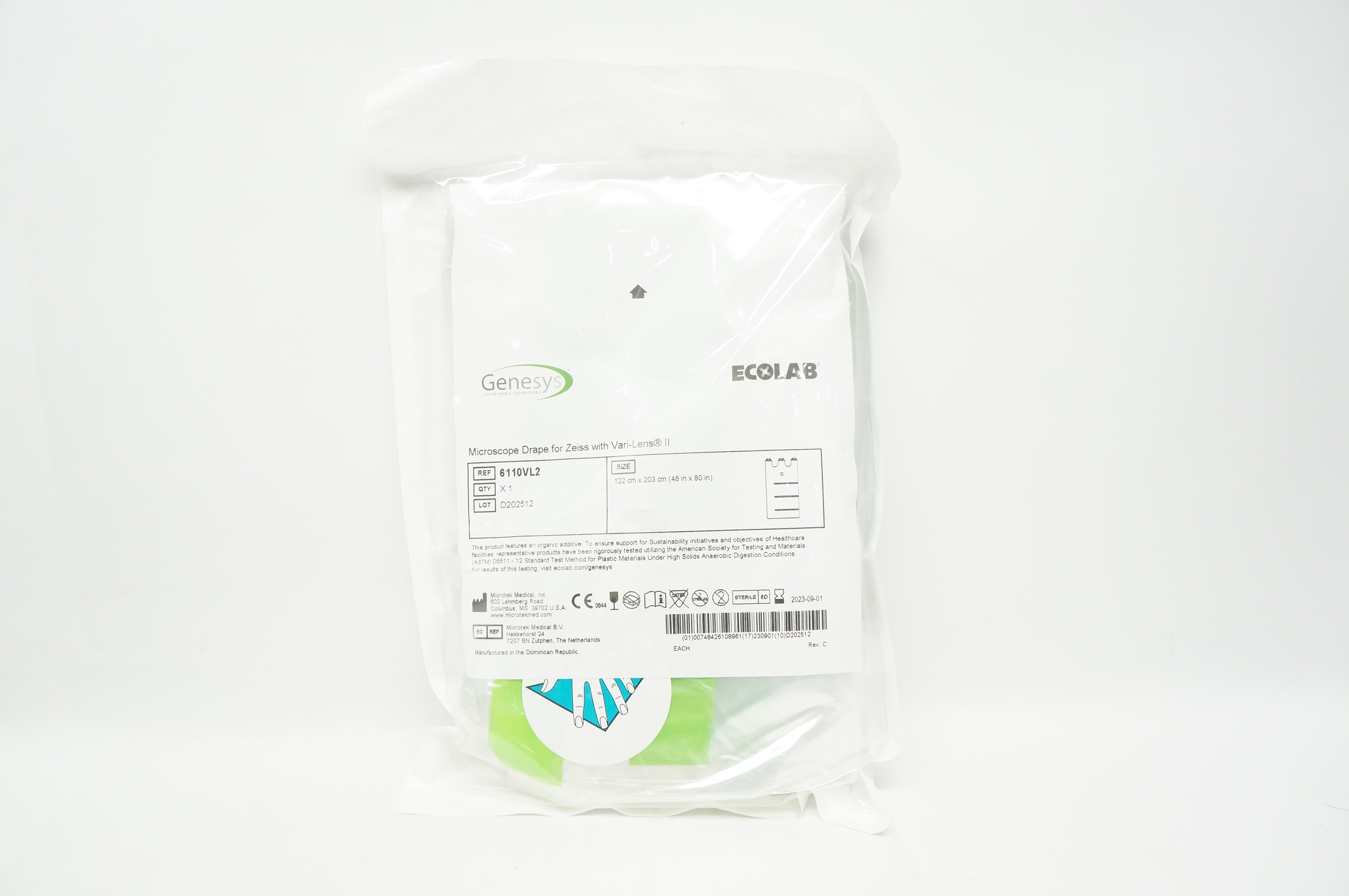 Microtek 6110VL2 Ecolab Microscope Drape For Zeiss With Vari-Lens II 48 x 80inch