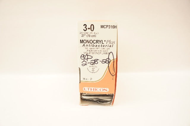 Ethicon MCP316H 3-0 MONOCRYL Plus SH 26mm 1/2c Taper 27inch - Box of 36 (x)