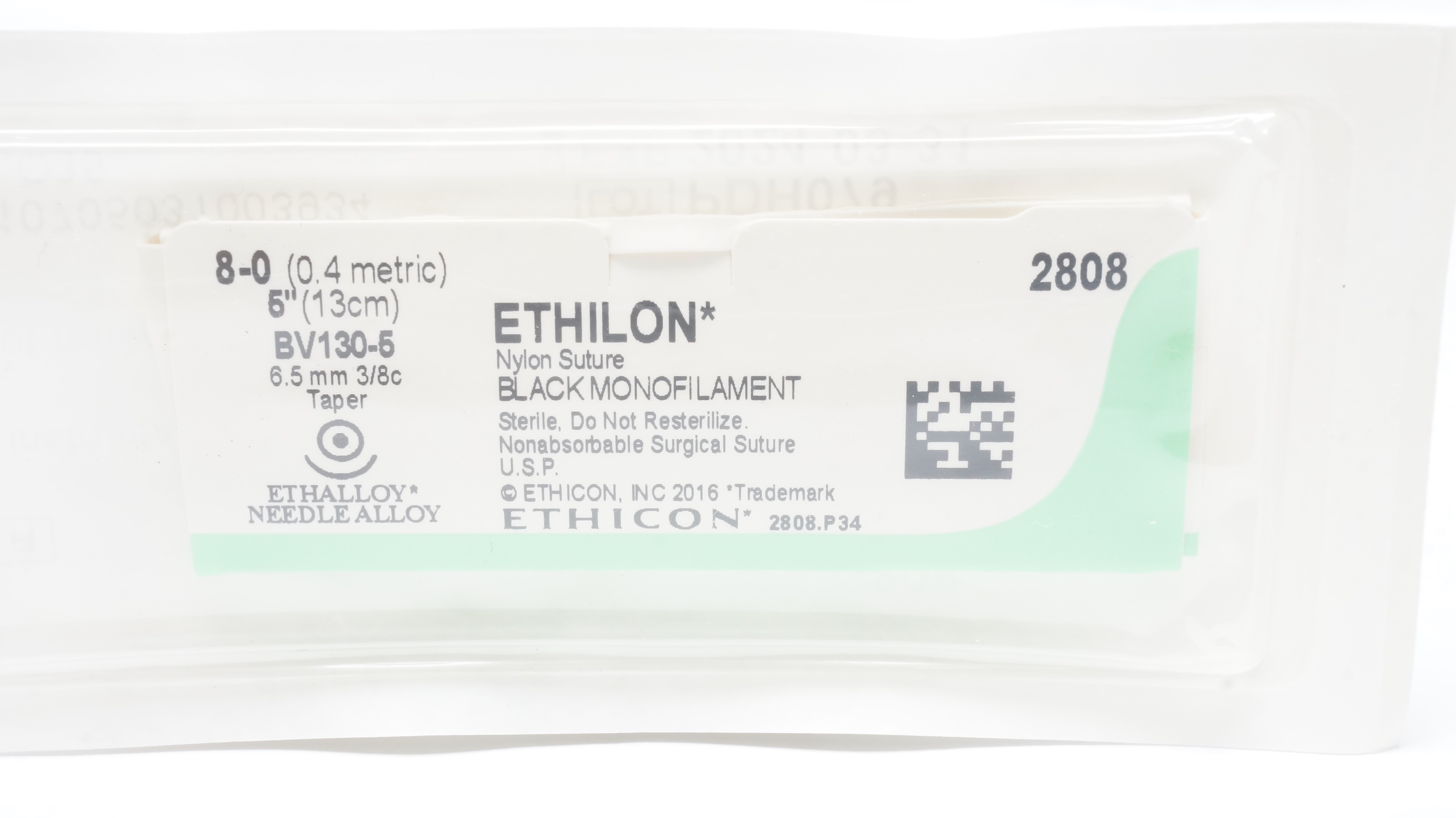 Ethicon 2808 8-0 Ethilon Stre Black Monofilament BV130-5 Taper 6.5mm 5inch (x)