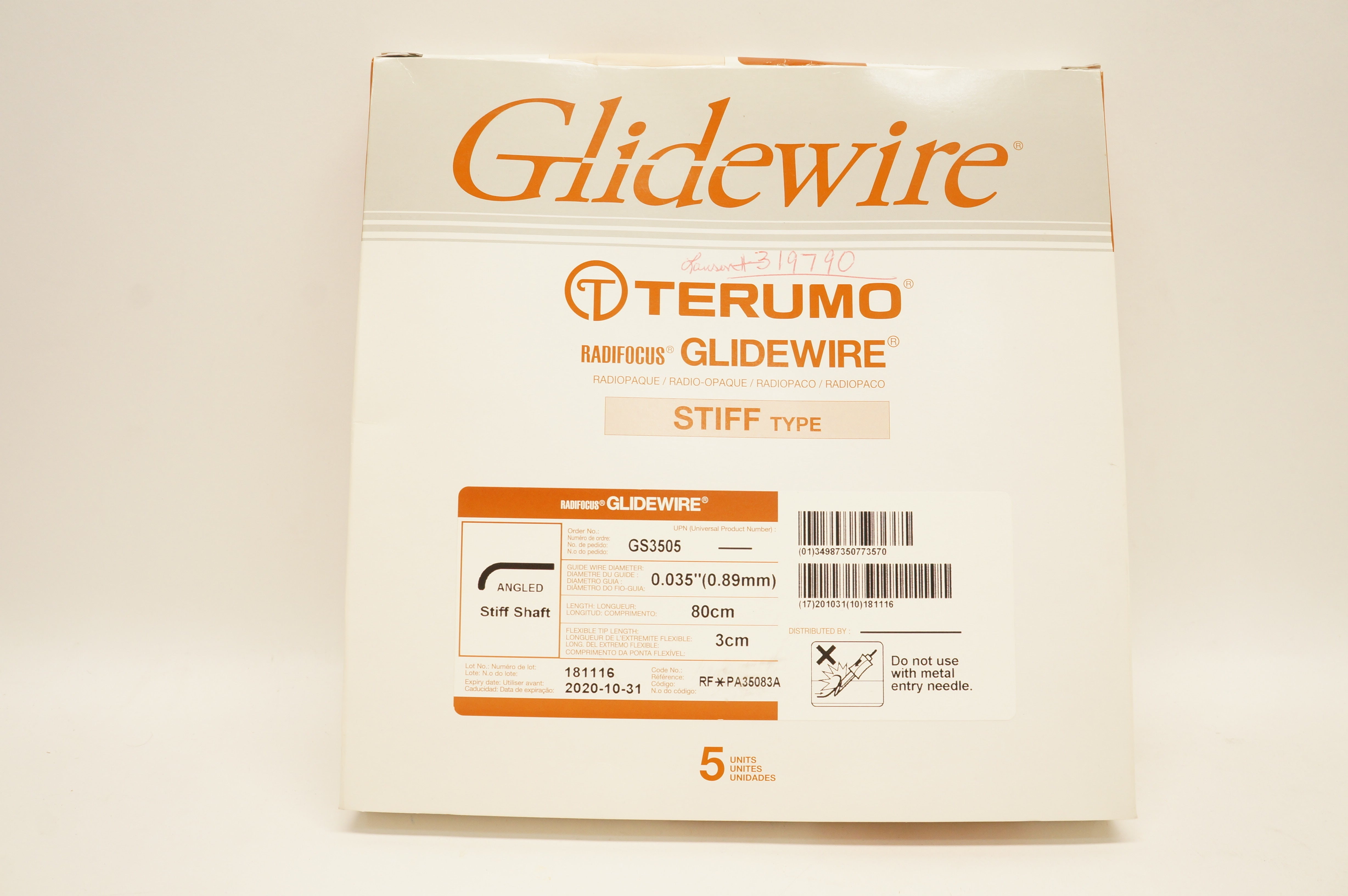 Terumo GS3505 Radifocus Glidewire Angled 0.035inch 80cm 3cm - Box of 5 (x)