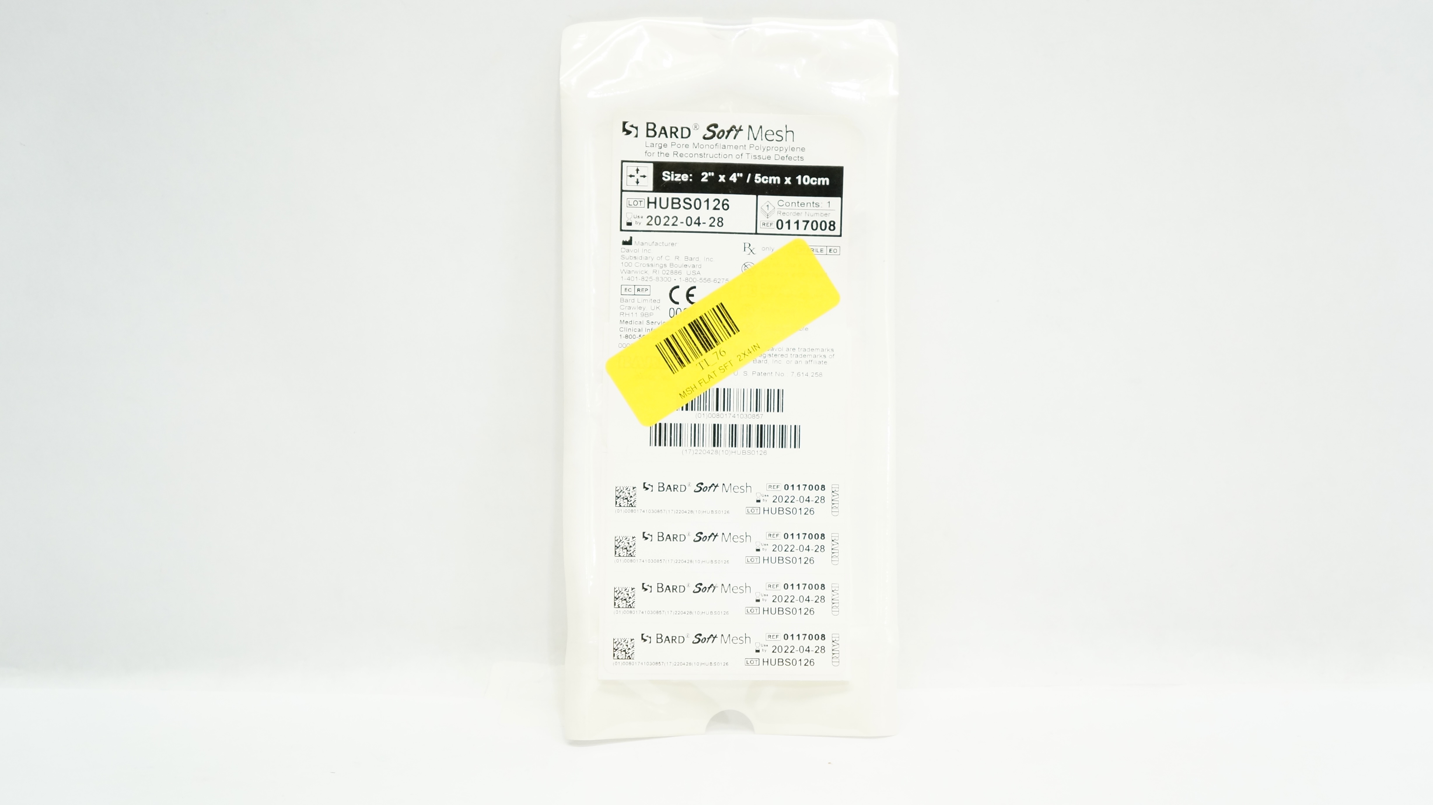 Bard 0117008 Soft Mesh Large Pore Monofilament 2 x 4inch (x)