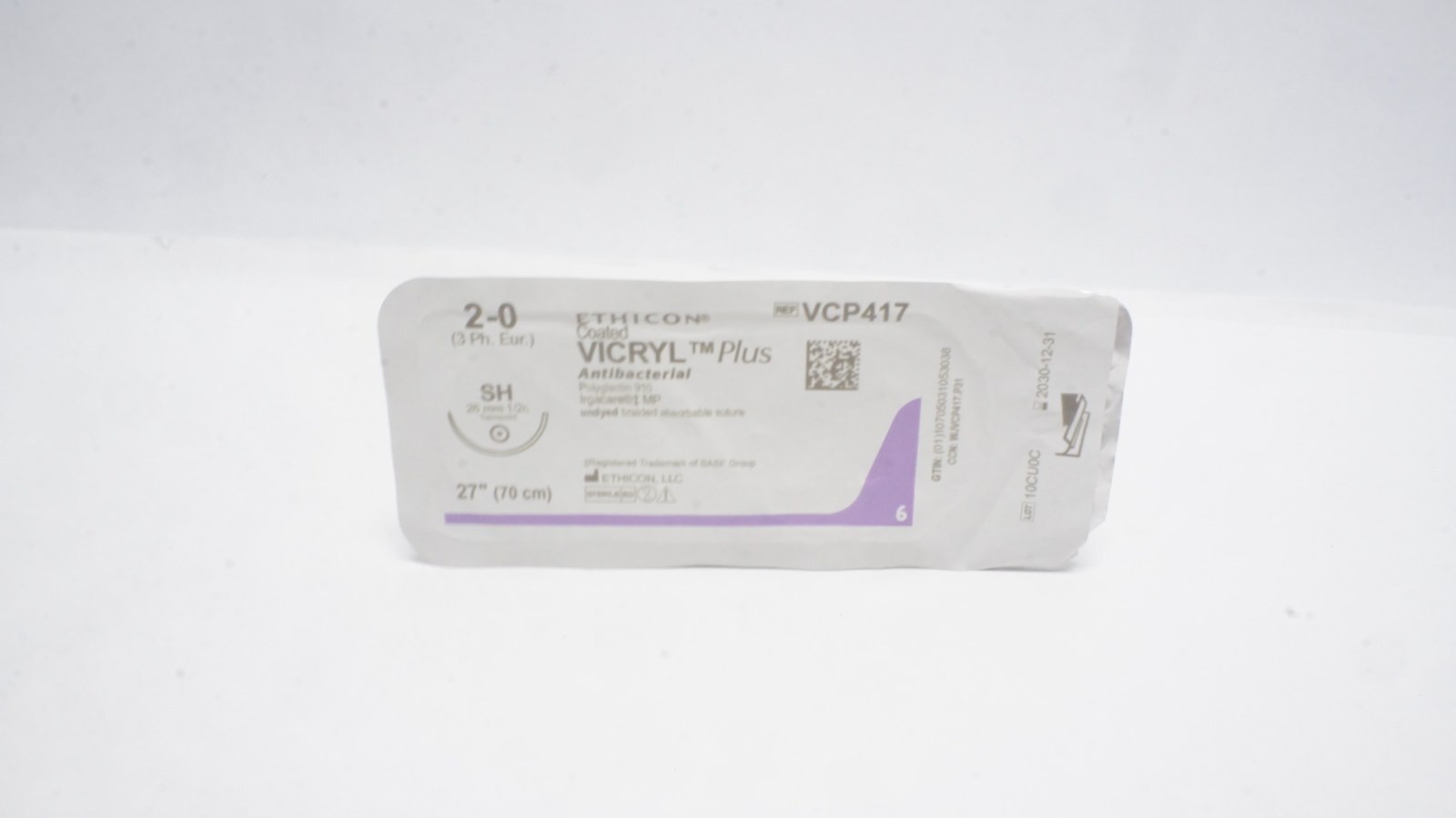 Ethicon VCP417 Coated VICRYL Plus Sutures 2-0 SH 27"