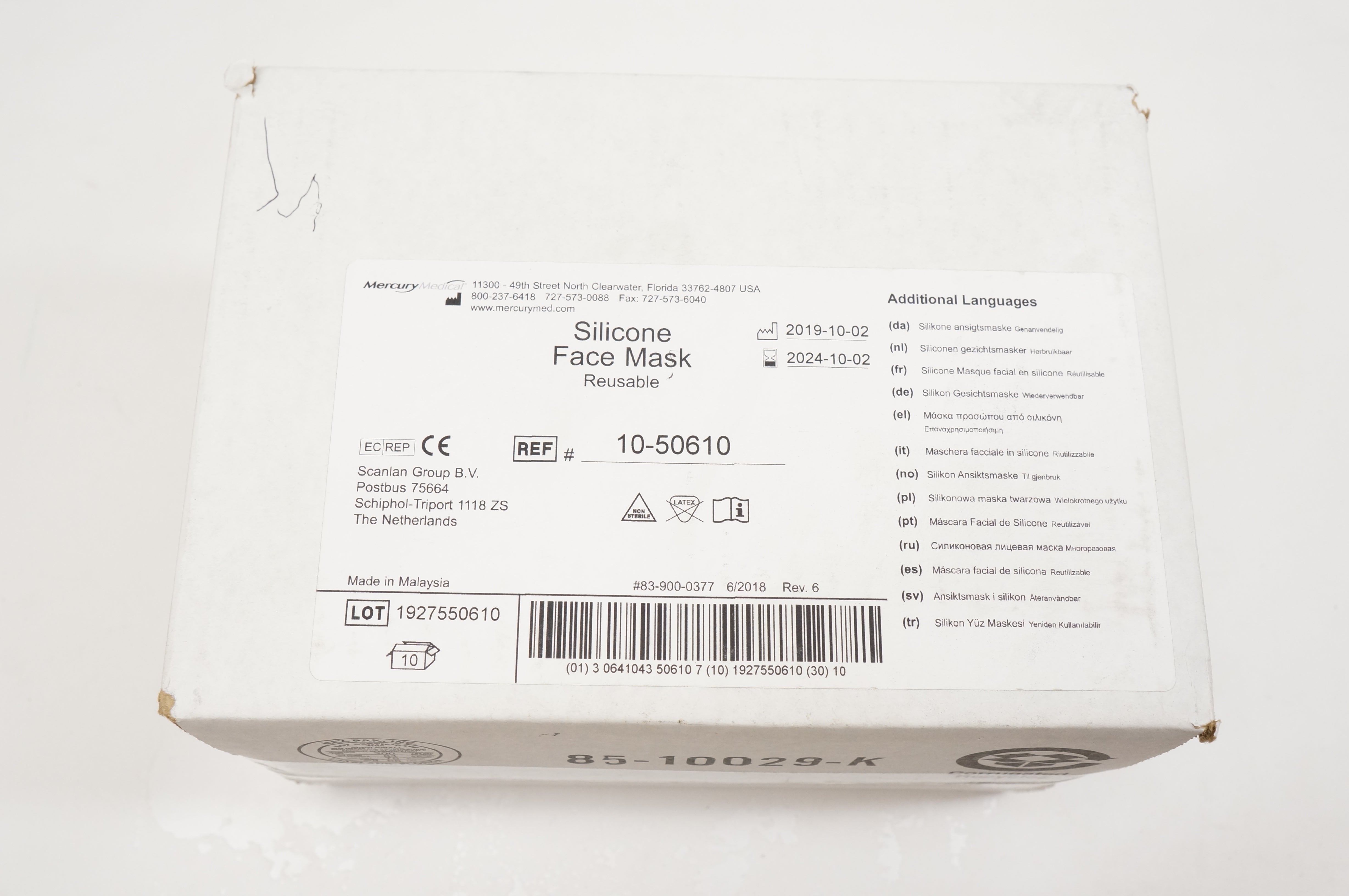 Mercury Medical 10-50610 Silicone Face Mask Reusable - Box of 10