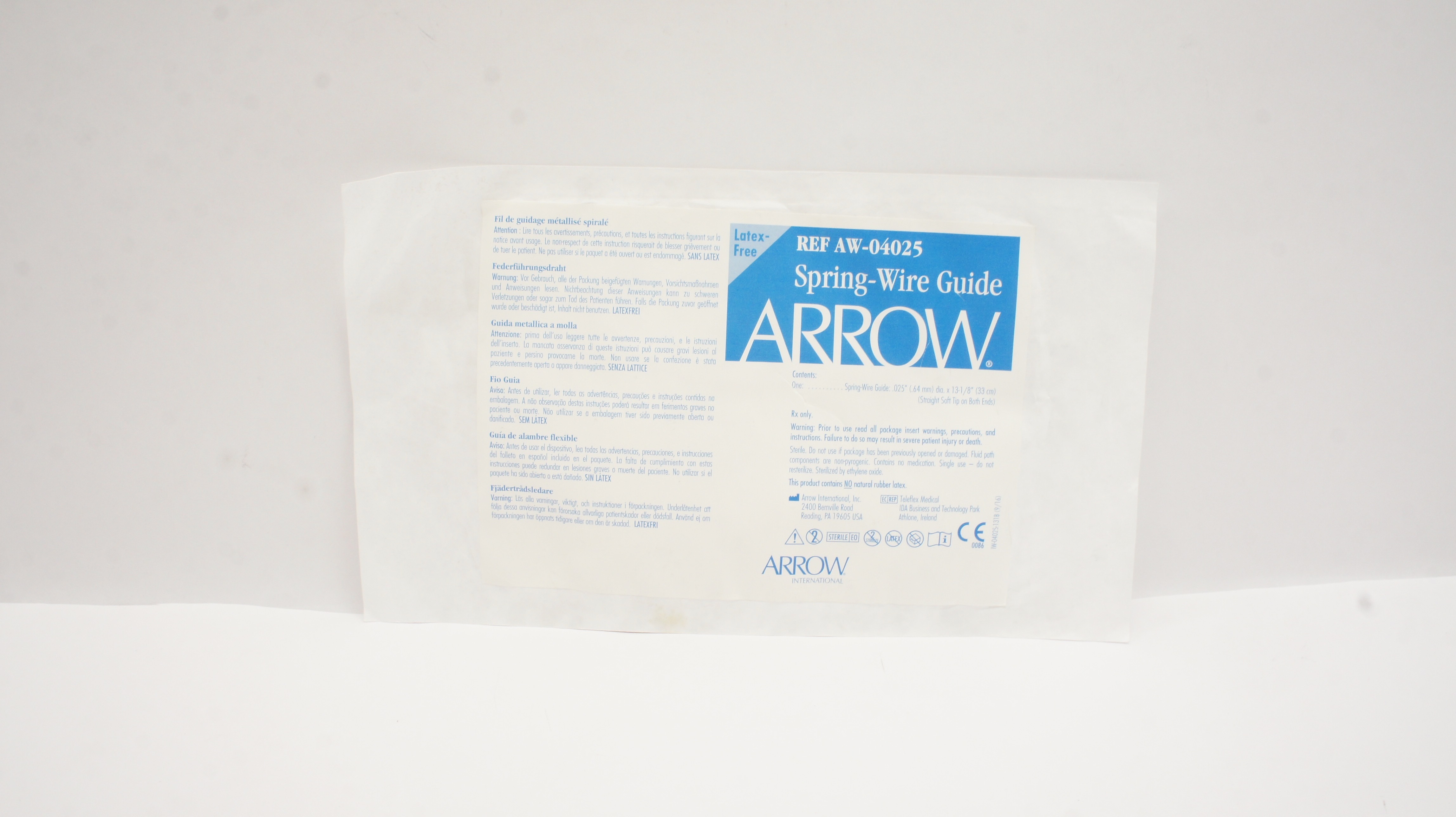 Arrow AW-04025 Spring-Wire Guide Straight Soft Tip .025inch x 13-1/8inch (x)