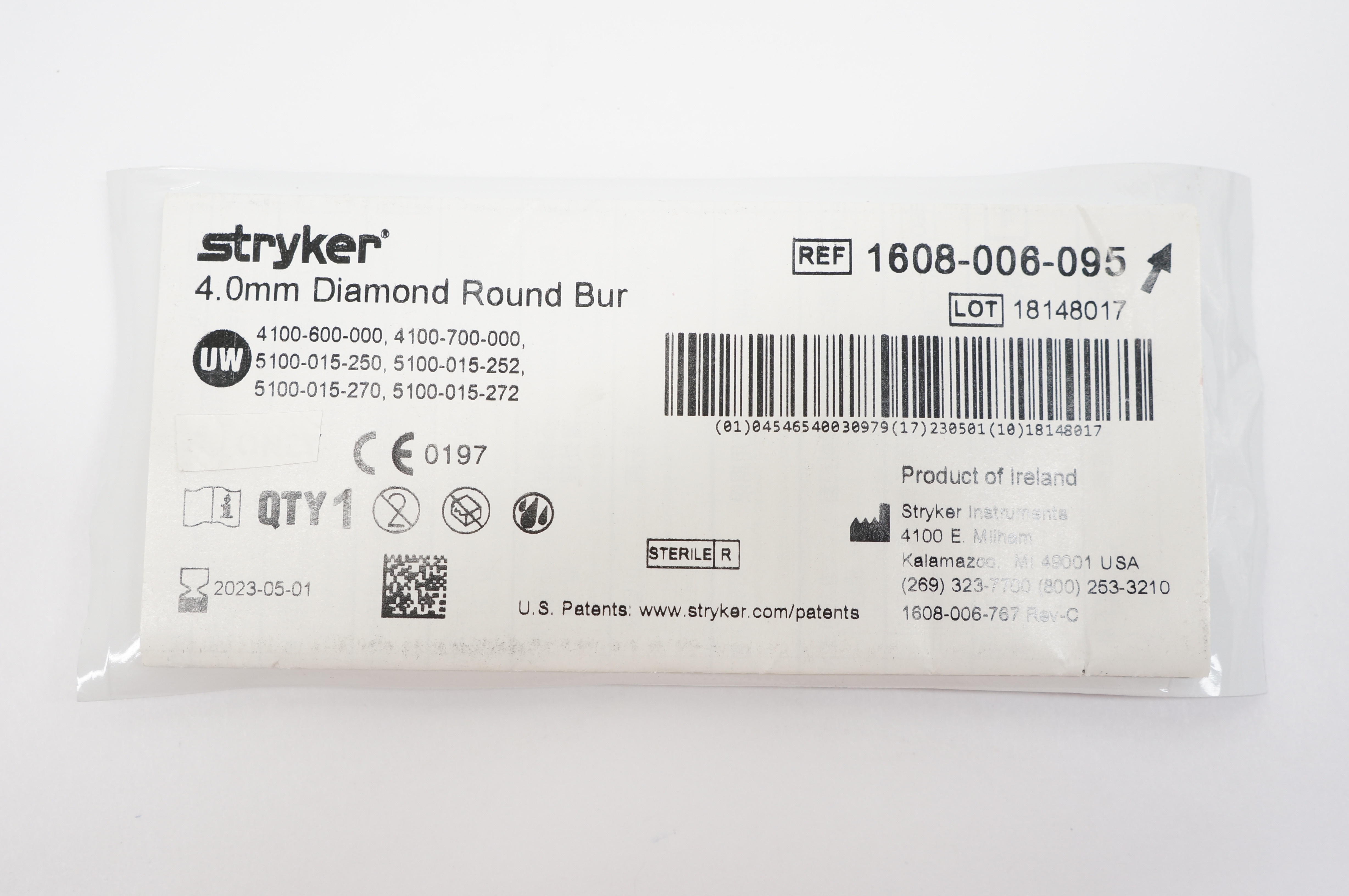 Stryker 1608-006-095 4.0mm Diamond Round Bur