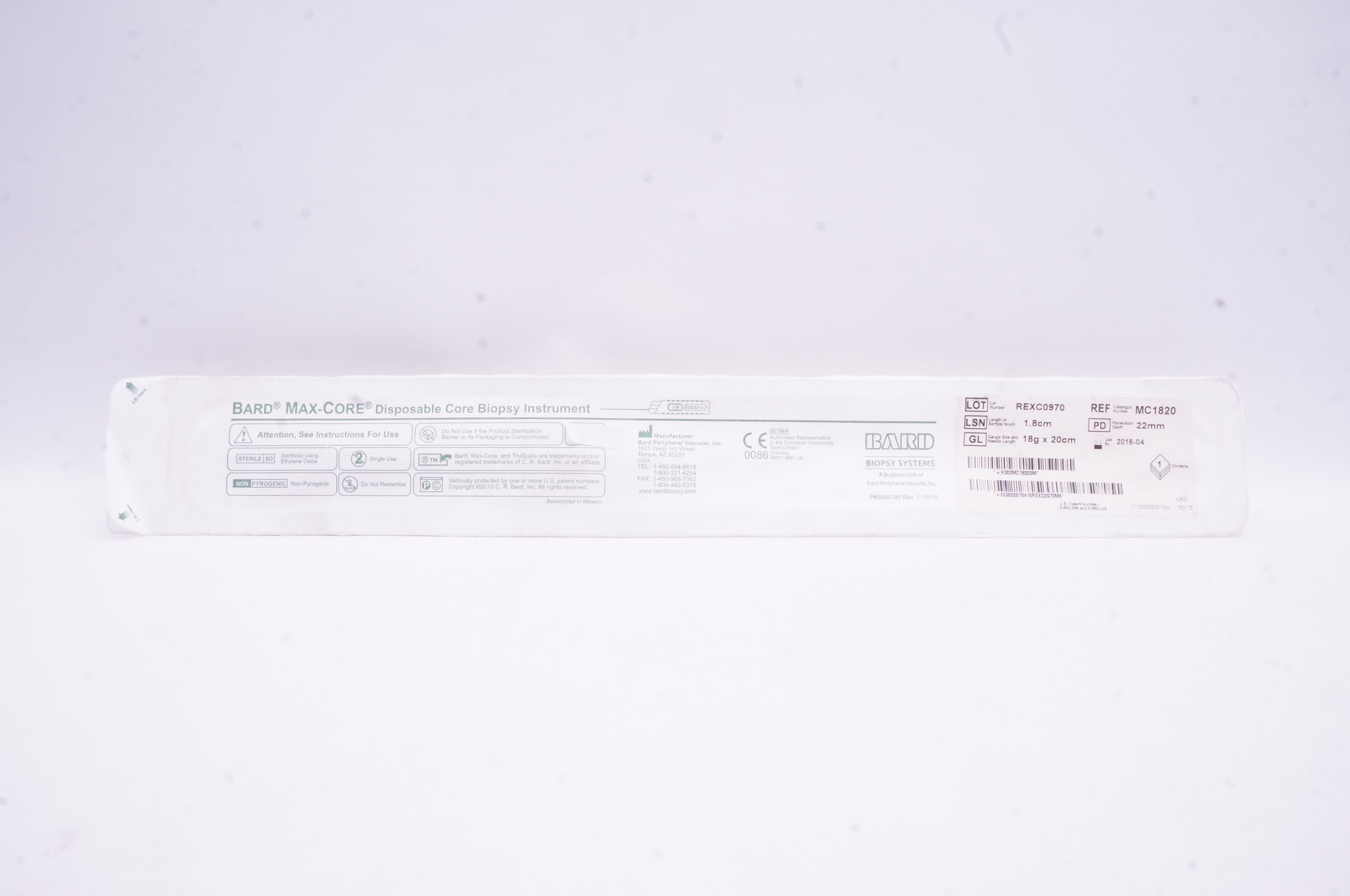 Bard MC1820 Max-Core Disposable Core Biopsy Instrument 1.8cm x 18g x 20cm (x)