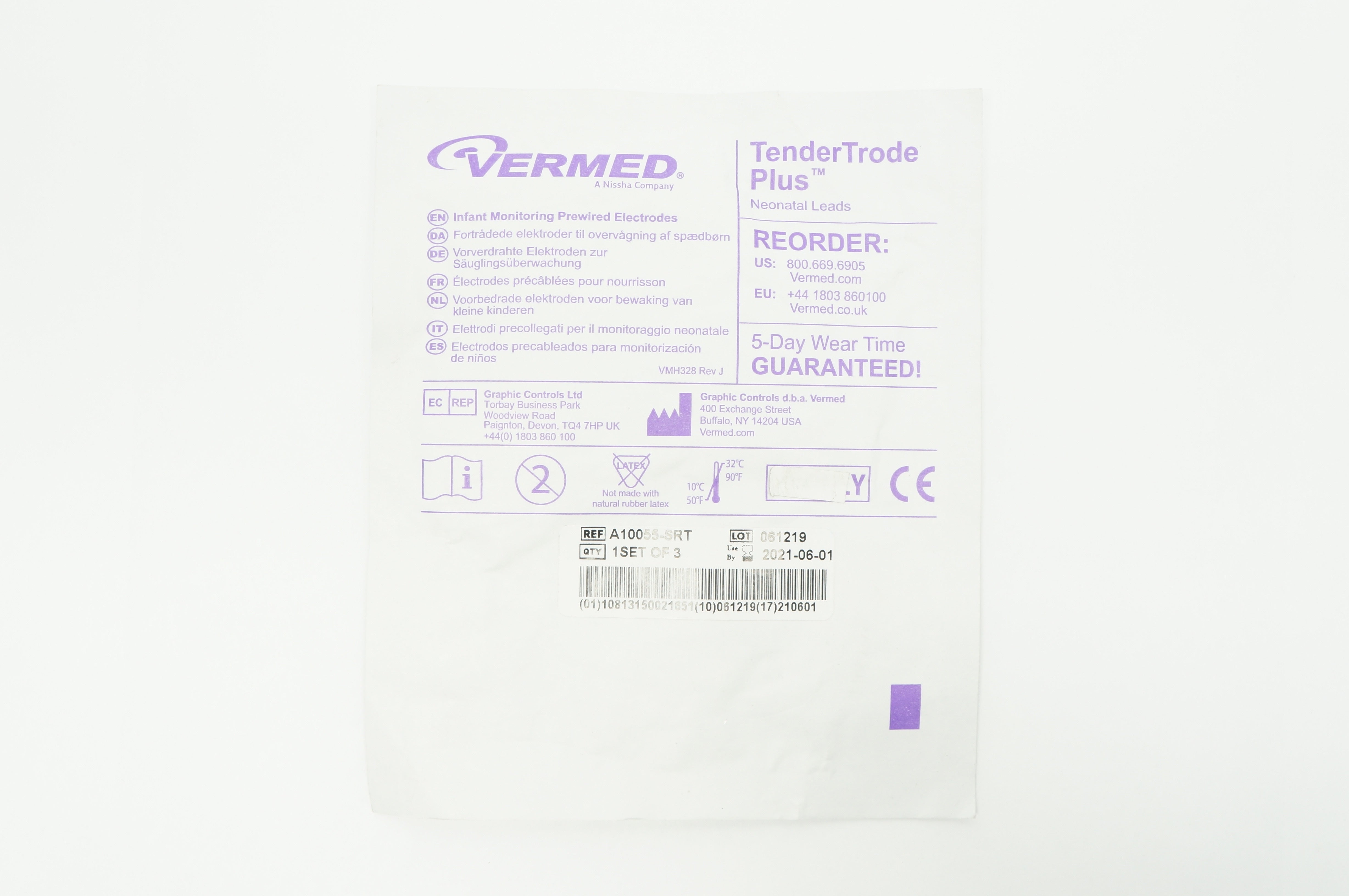 Vermed A10055-SRT Infant Monitoring Prewired Electrodes - Set of 3