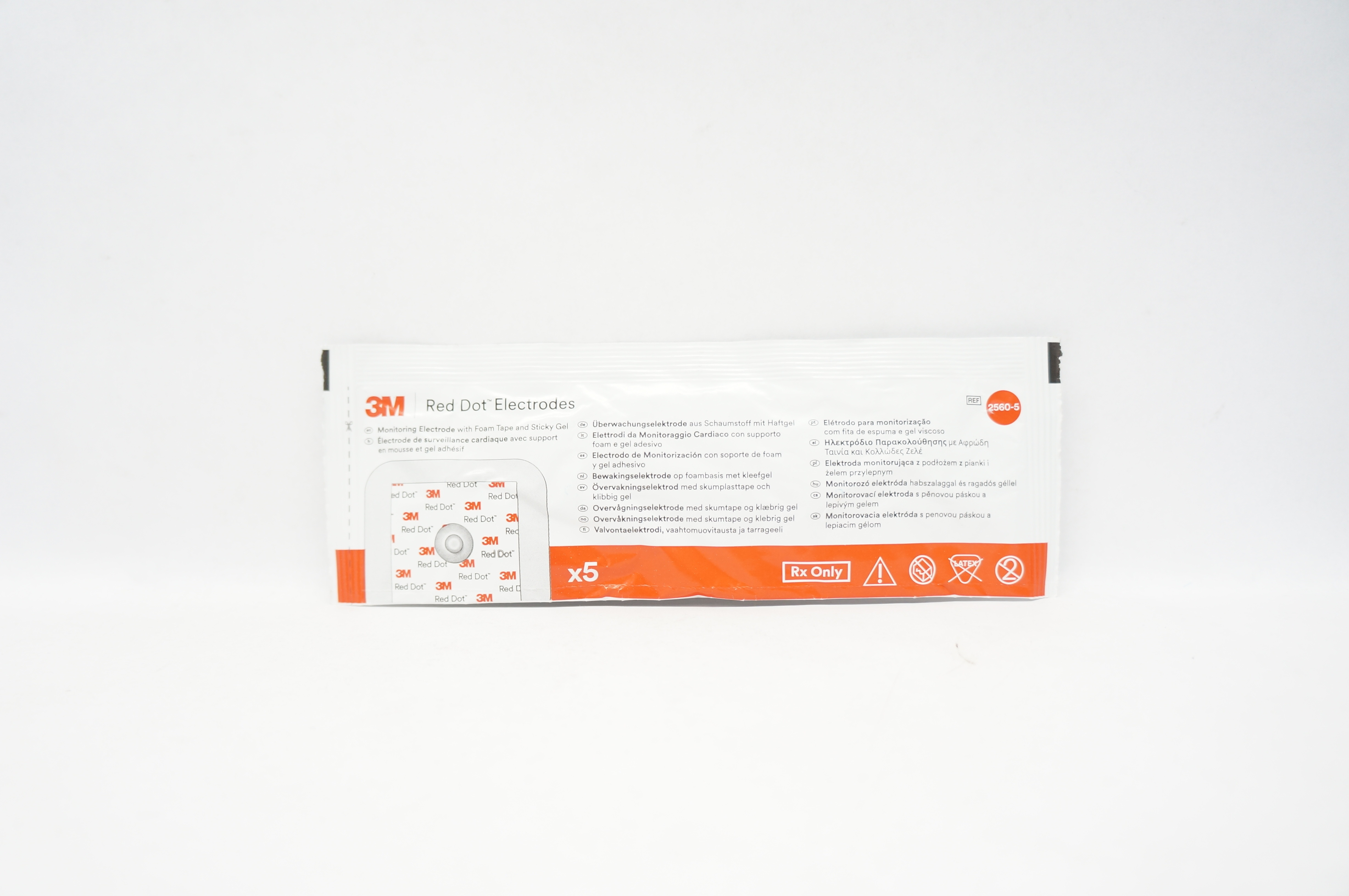 3M 2560-5 Red dot Monitoring Electrode with Foam Tape and Sticky Gel - Pack of 5