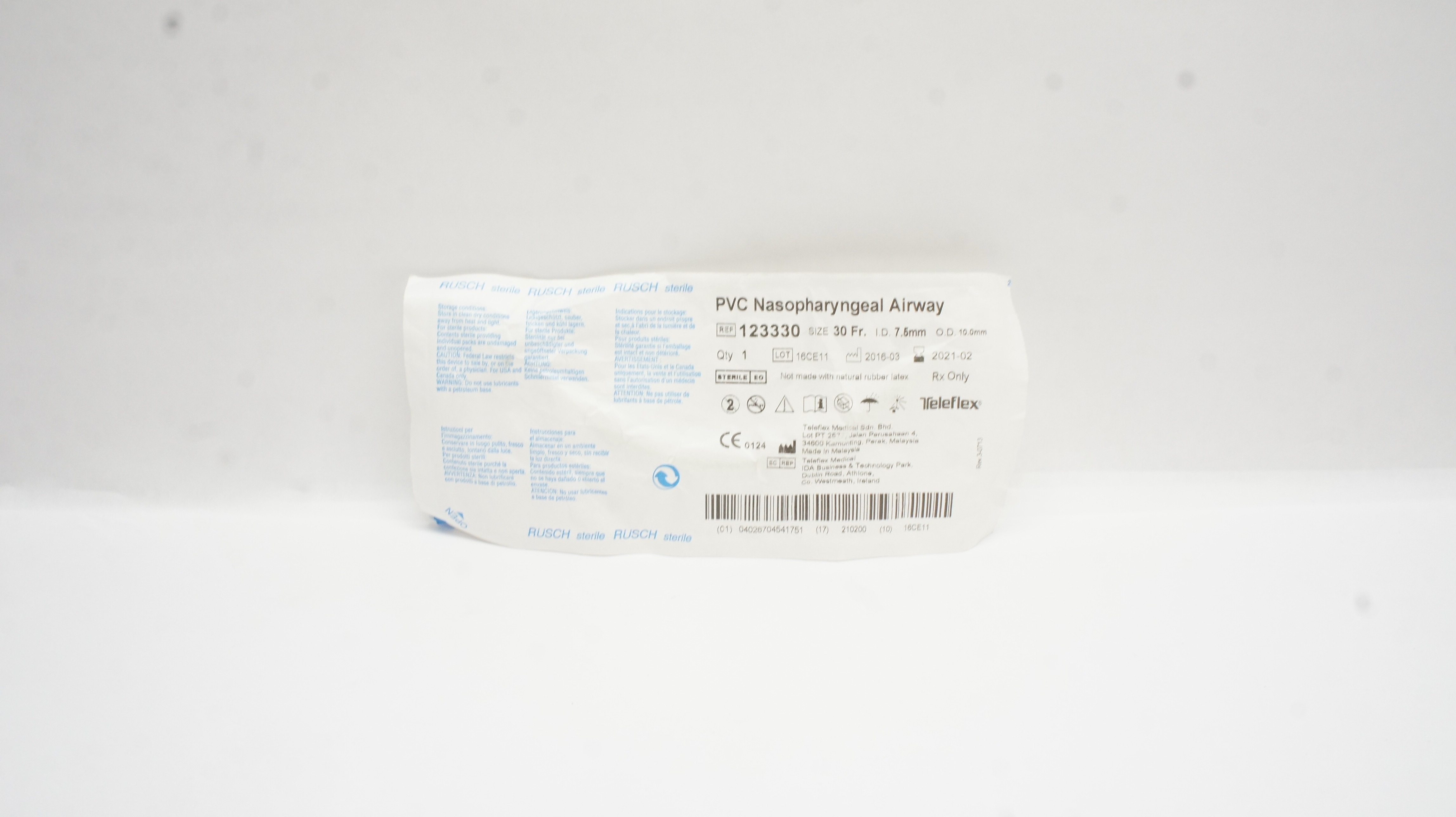 Teleflex 123330 Rusch PVC Nasopharyngeal Airway 30 Fr x 7.5mm ID x 10.0mm OD (x)