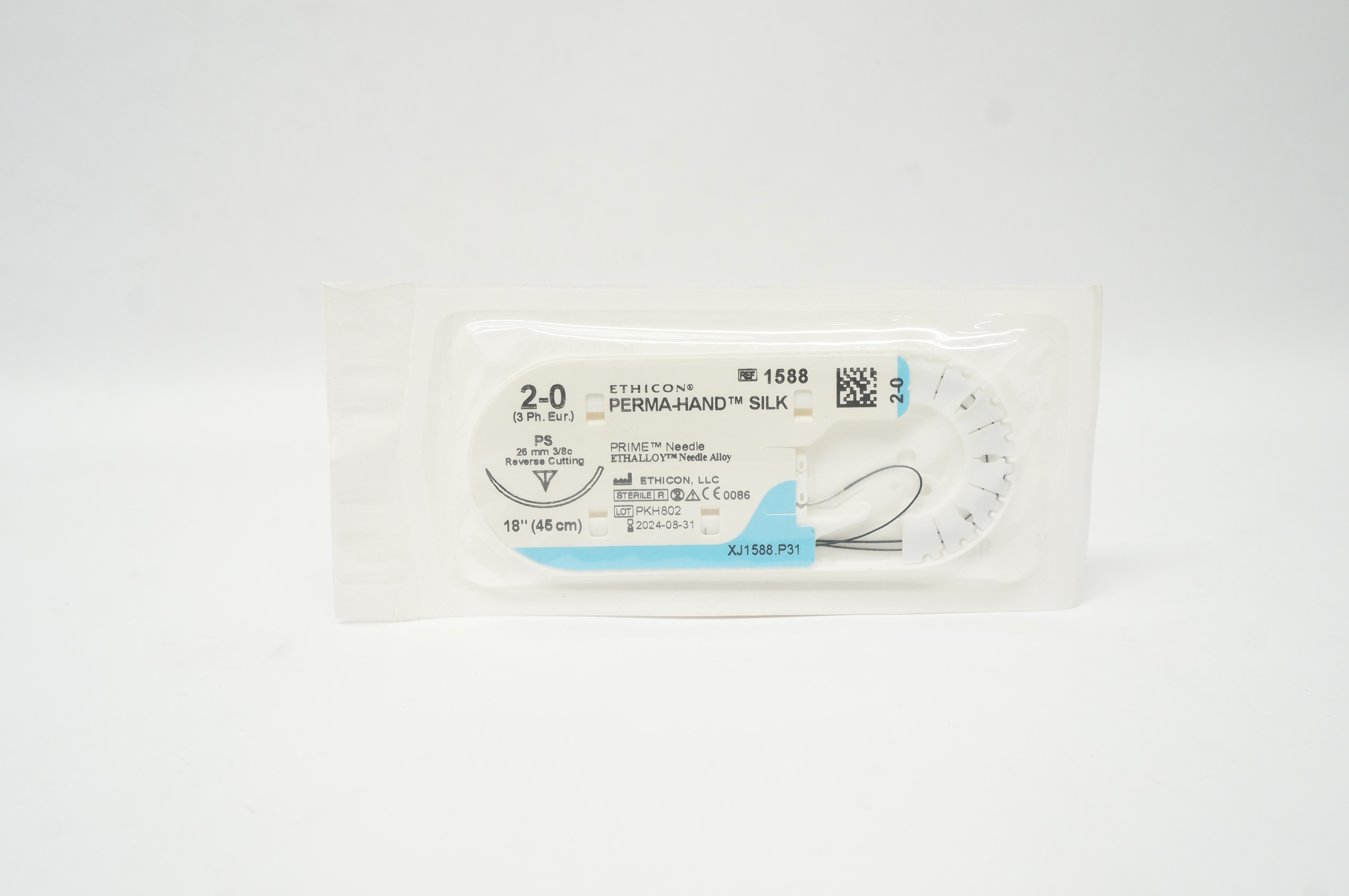 Ethicon 1588 2-0 PERMA-HAND SILK Stre PS 26mm 3/8c Reverse Cutting, 18inch