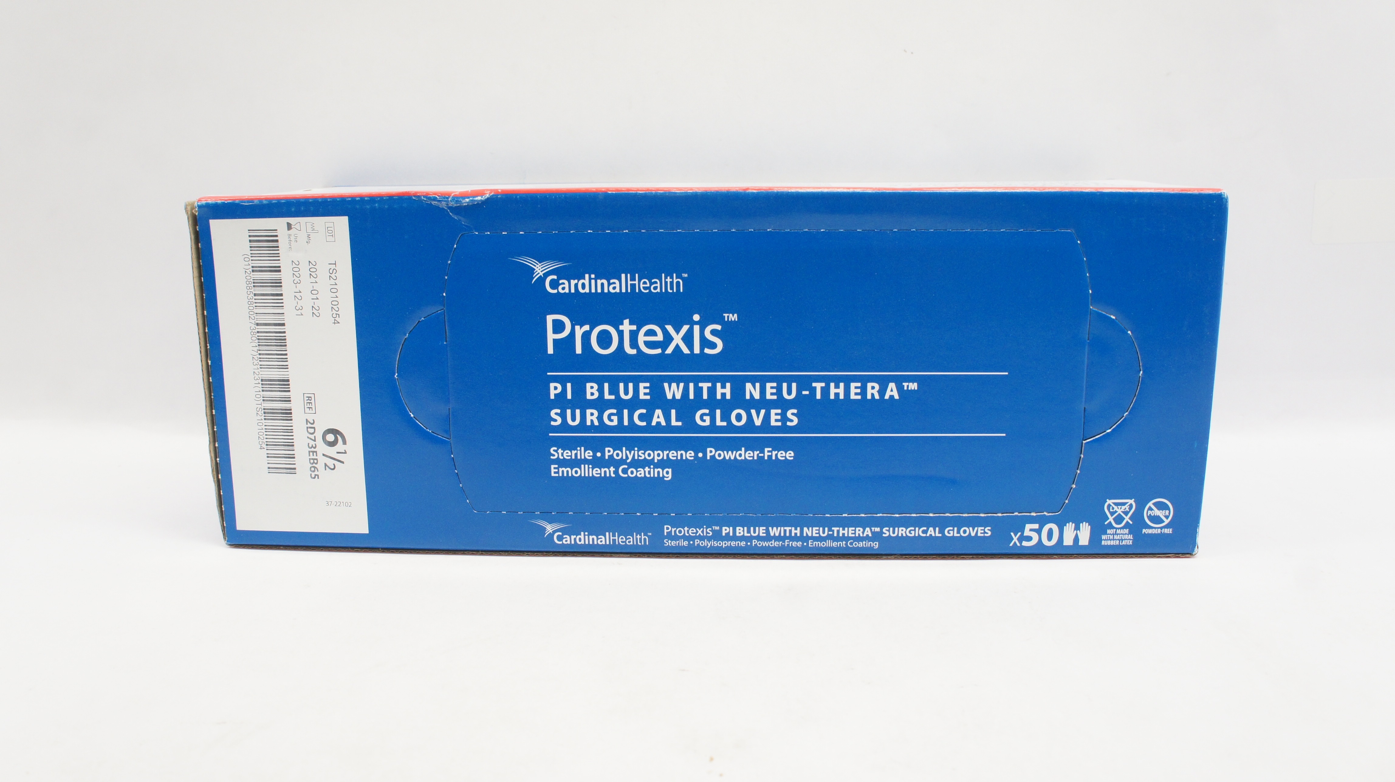 Cardinal Health 2D73EB65 Protexis PI Blue With Neu-Thera Surgical Gloves 6 1/2 - Box of 50