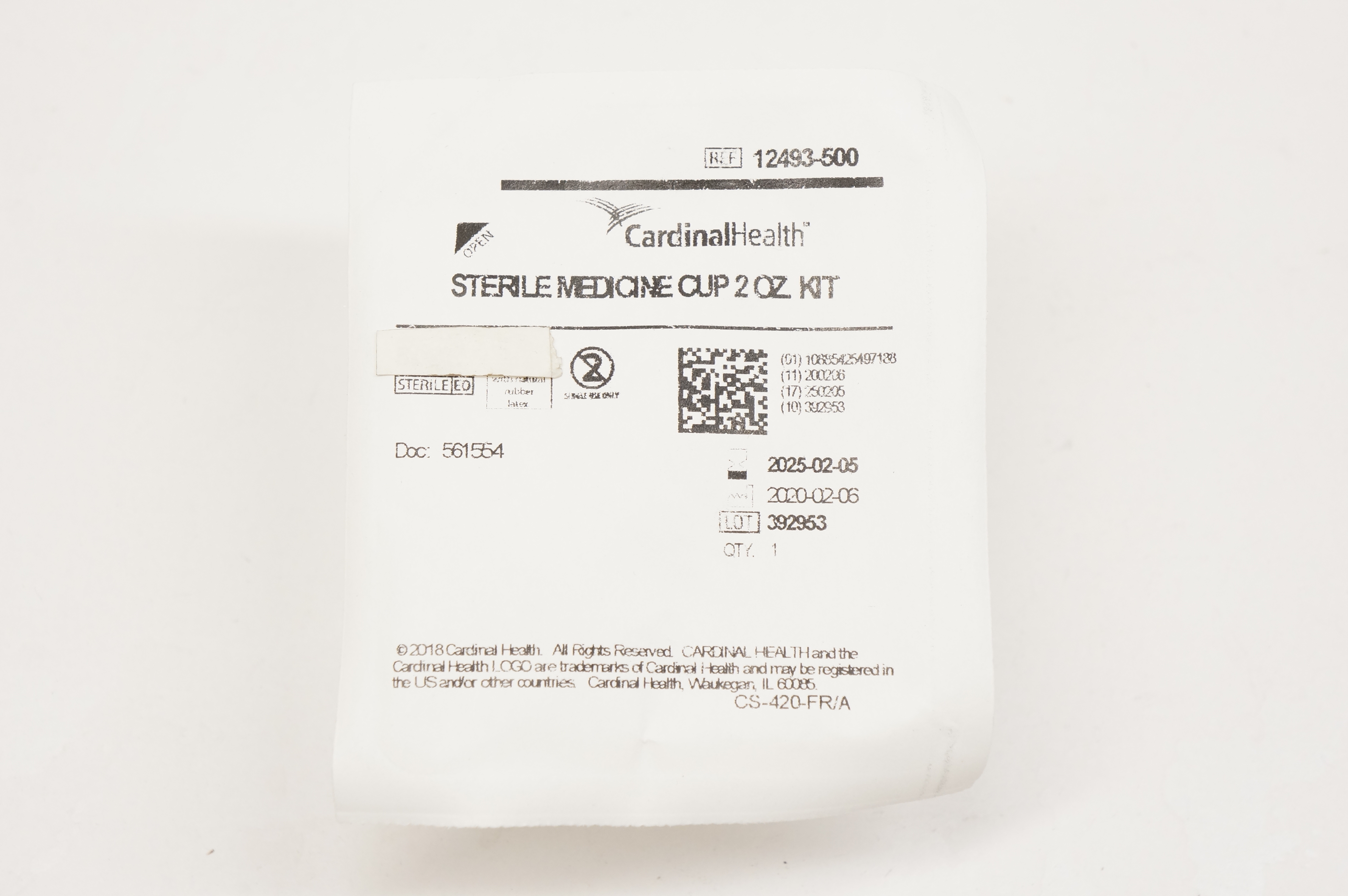 Cardinal Health 12493-500 Sterile Medicine Cup 2 oz Kit