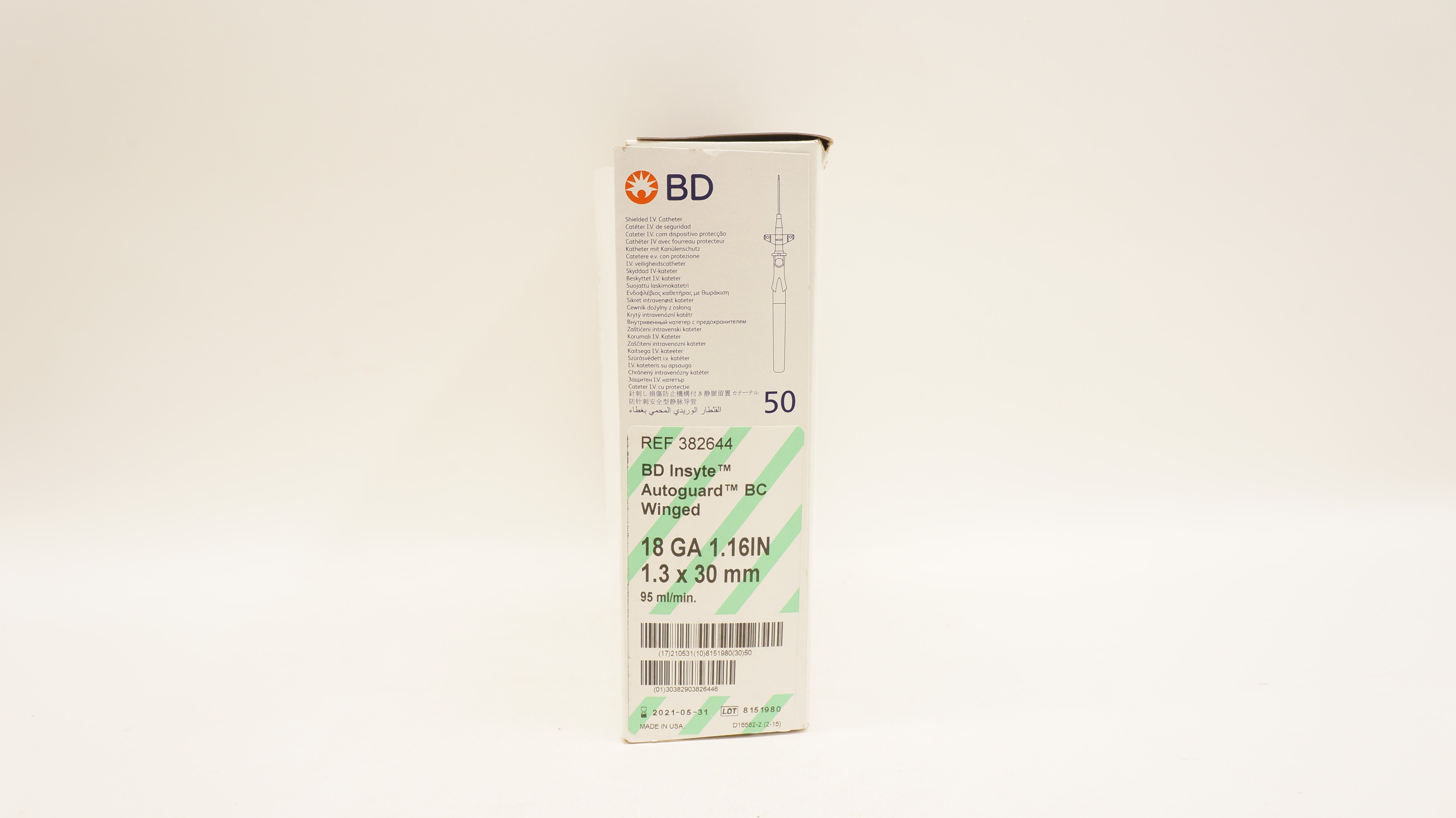 BD 382644 Insyte Autoguard BC Winged Shielded IV Cath.18GAx1.16in - Box of 50(x)