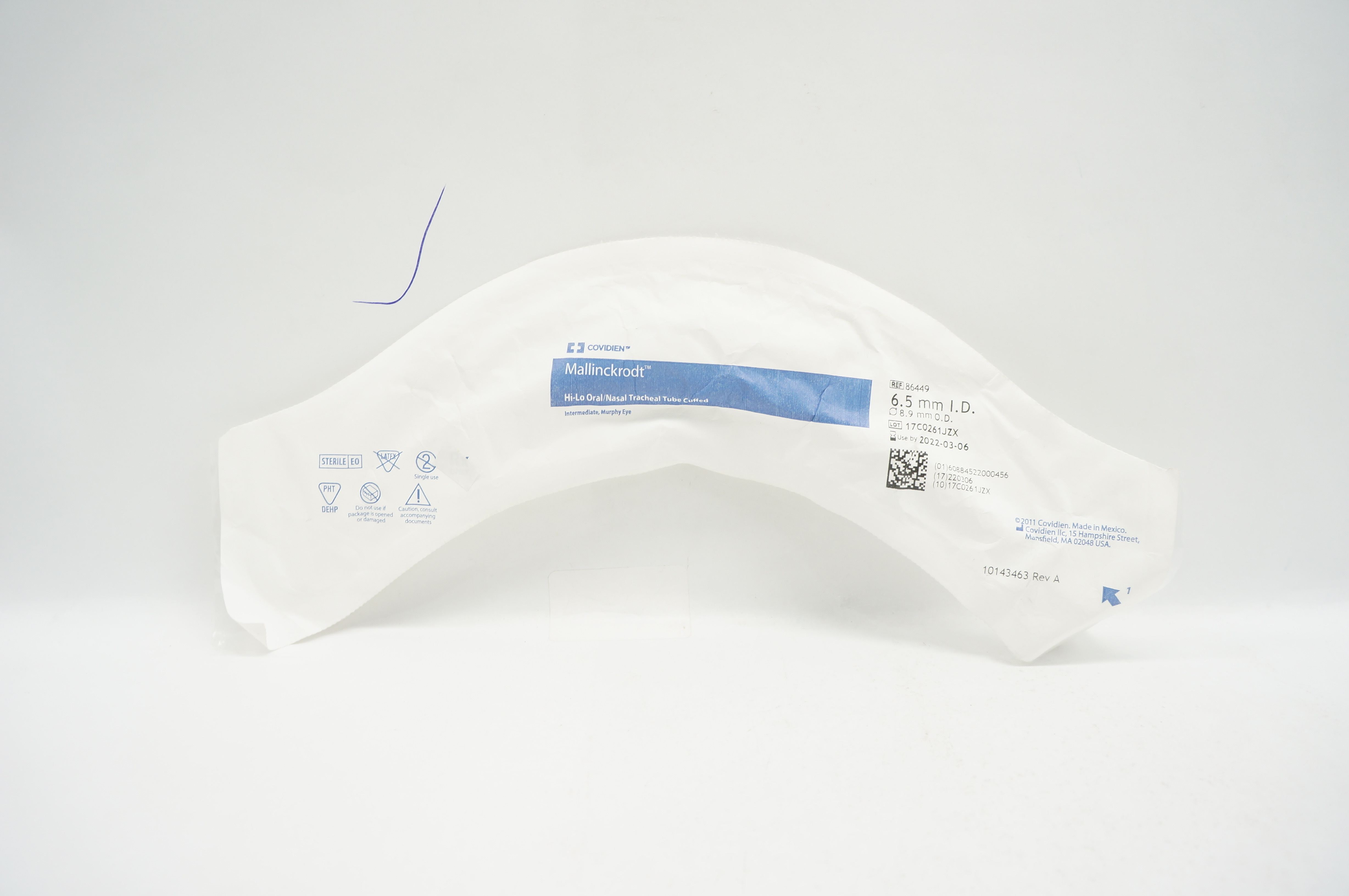 Covidien 86449 Shiley Hi-Lo Oral/Nasal Tracheal Tube Cuffed 6.5 x 8.9mm