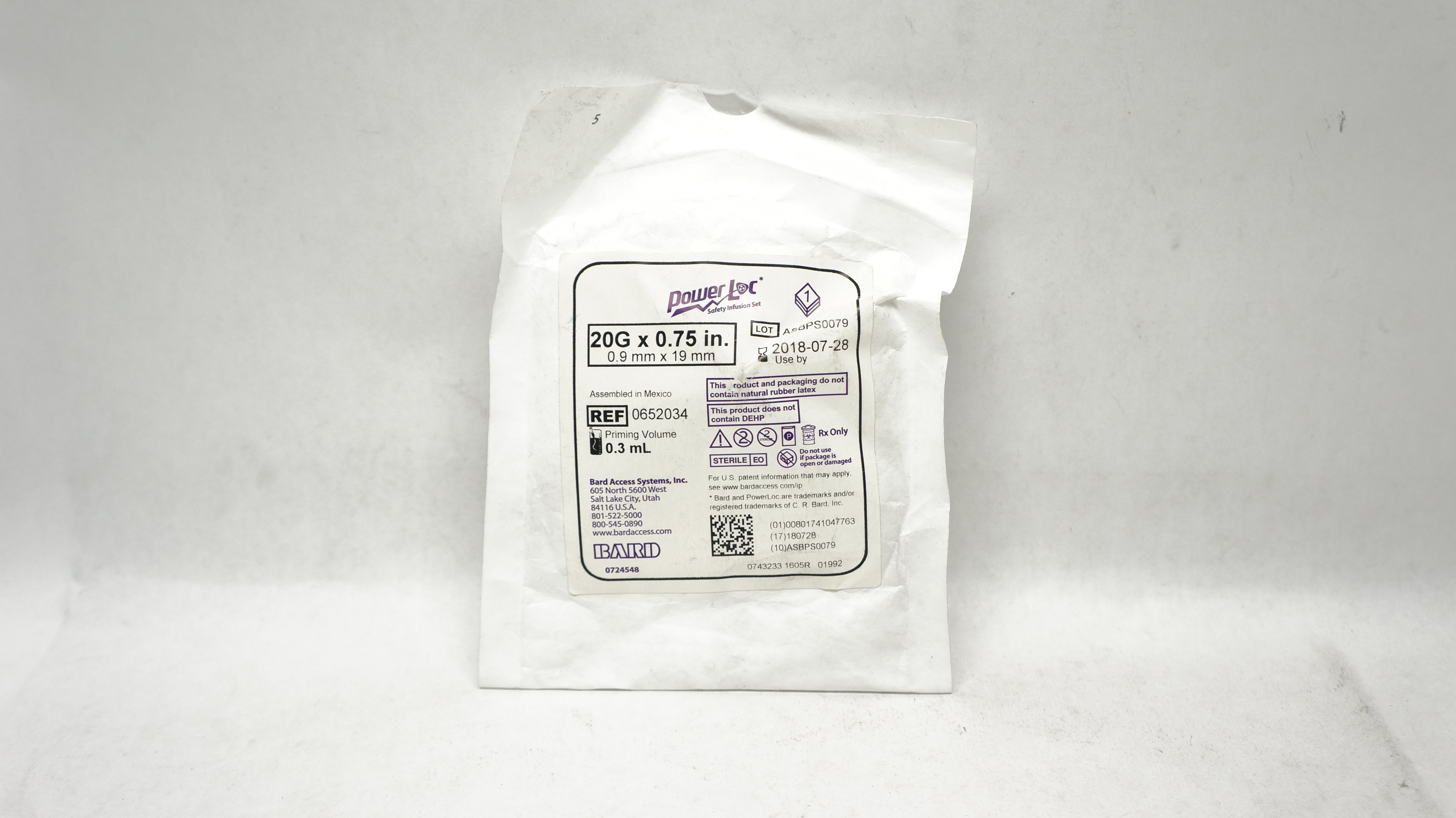 Bard 0652034 PowerLoc Safety Infusion Set 20G x 0.75inch Prim. Vol. 0.3mL (x)