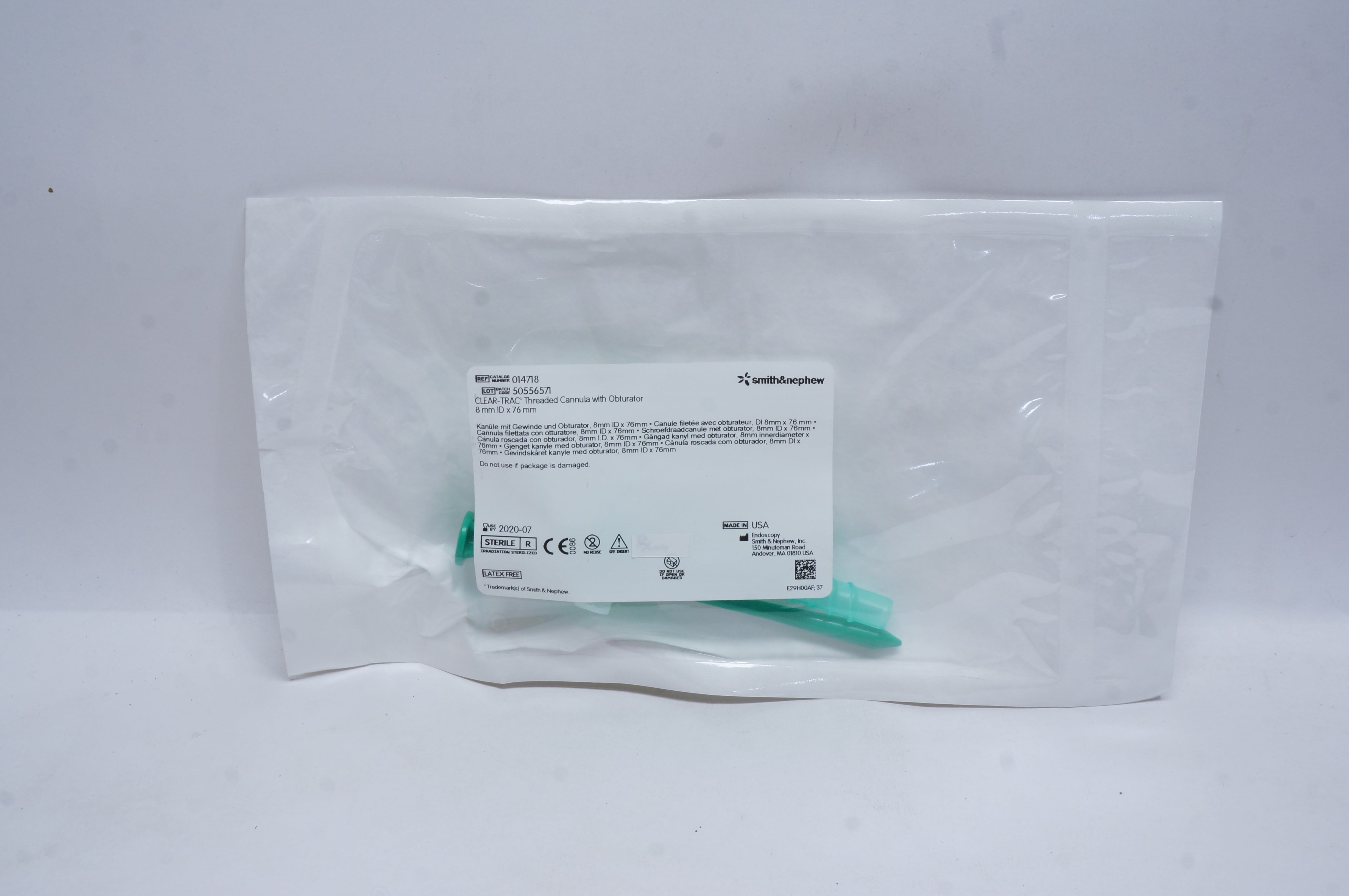 Smith&Nephew 014718 CLEAR-TRAC Threaded Cannula with Obturator 8mm x 76mm